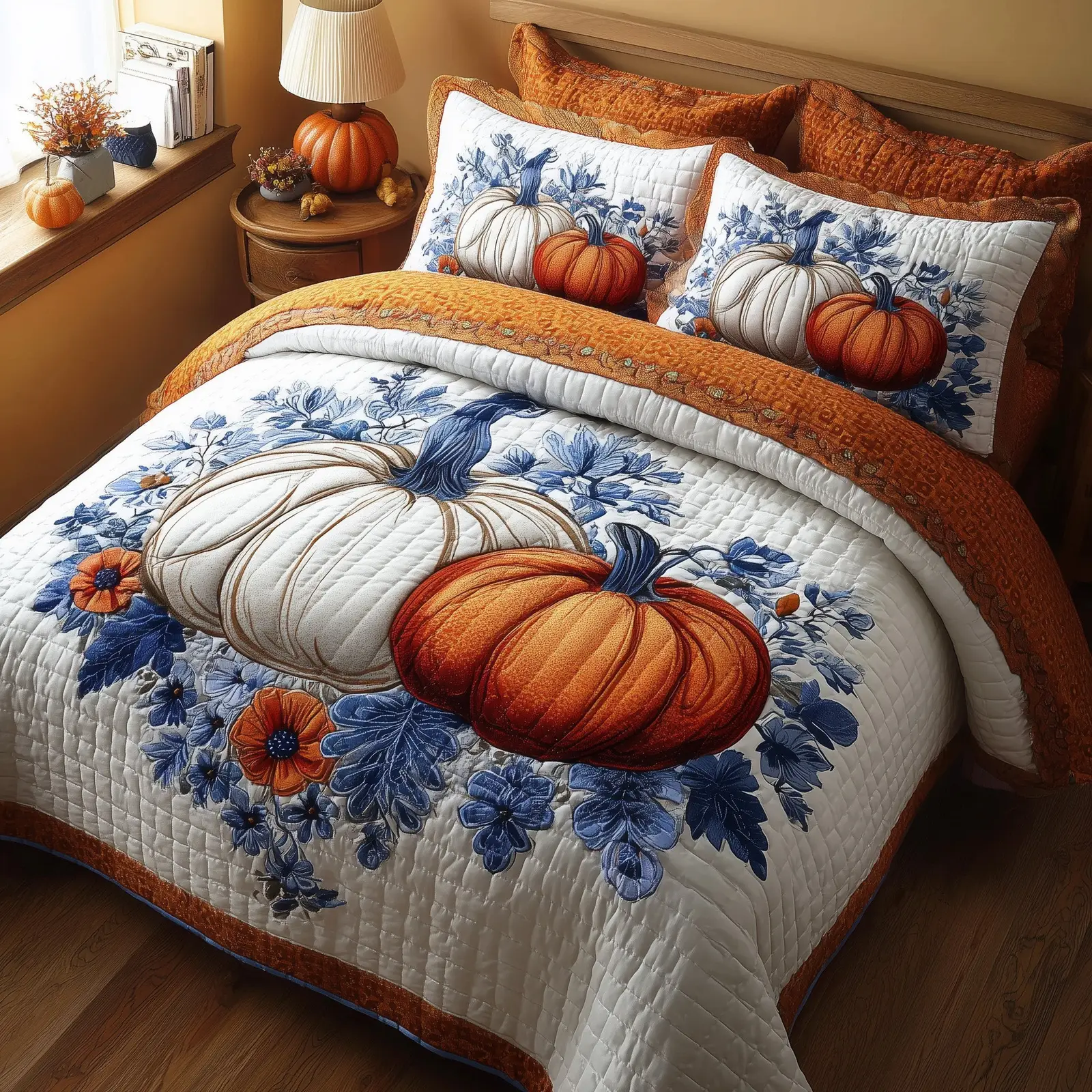 Pumpkin Delight Quilted Bedding Set Room Decoration Best Thanksgiving Gifts