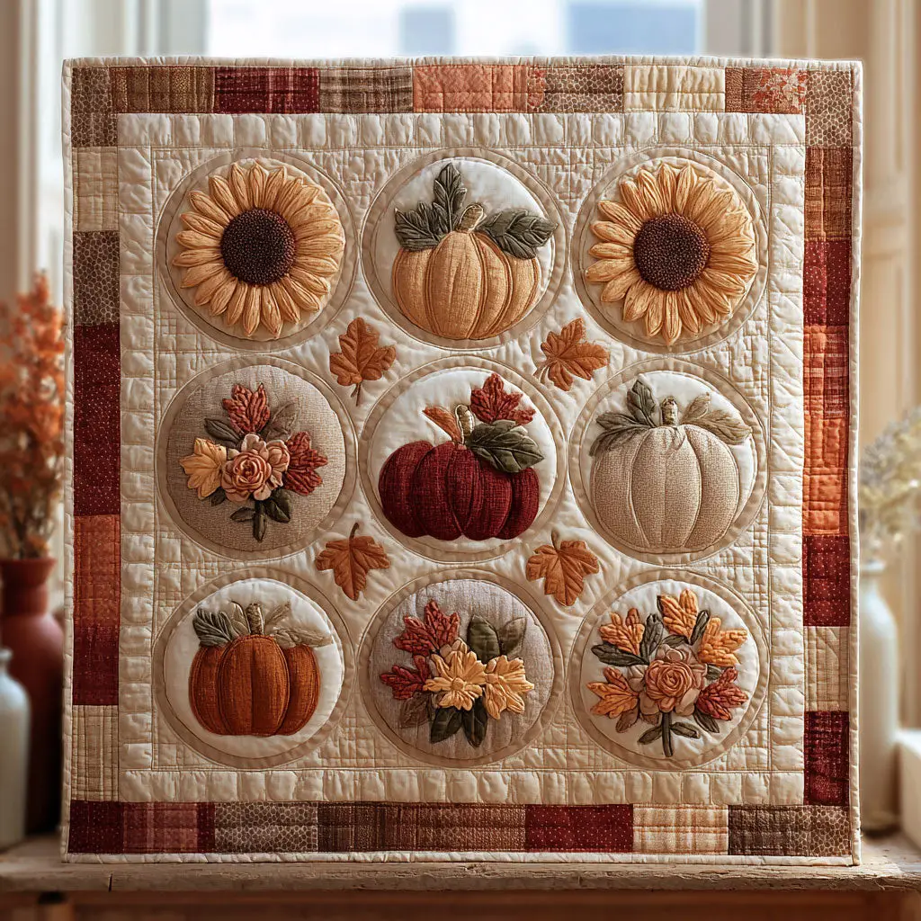 Pumpkin Fall Charm Quilt Elegant Quilt Blanket for Relaxing Evenings Pumpkin Fall Charm Quilt Elegant Quilt Blanket for Relaxing Evenings - Image 1
