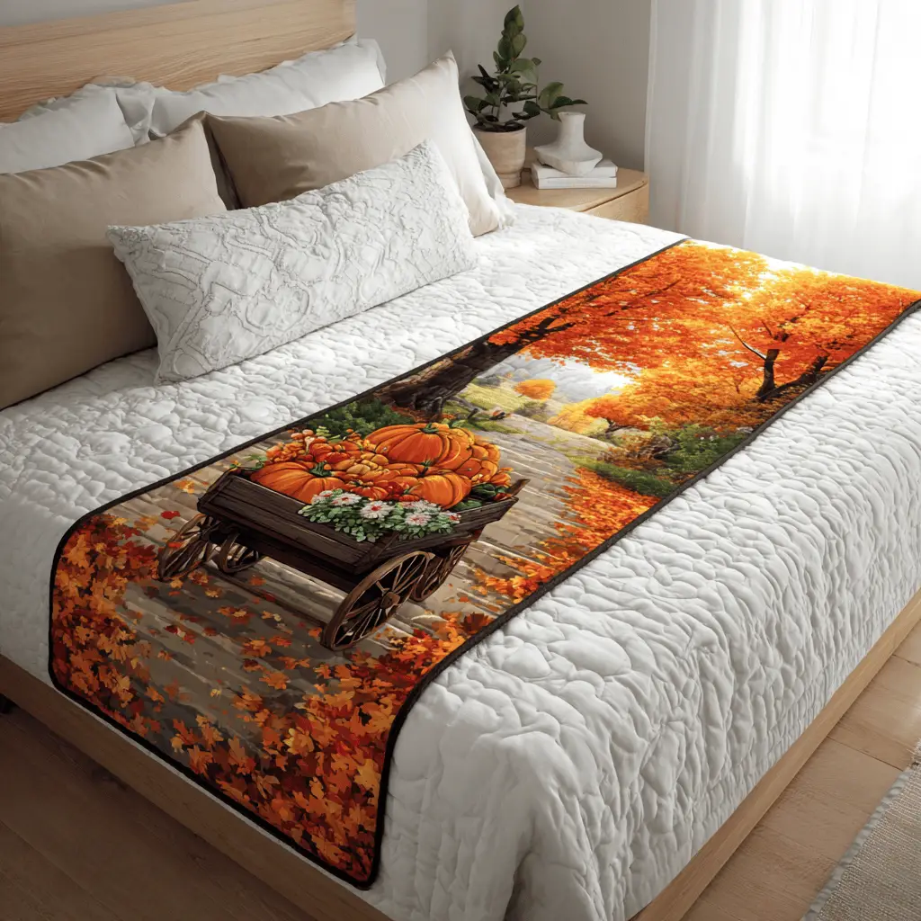 Pumpkin Harvest Quilted Bed Runner Pumpkin Harvest Fall-Season Gift