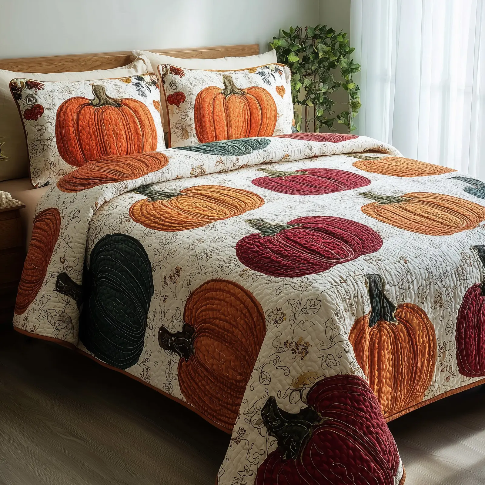 Pumpkin Harvest Quilted Bedding Set Soft & Smooth Pumpkin Harvest Quilted Bedding Set Soft & Smooth - Image 1