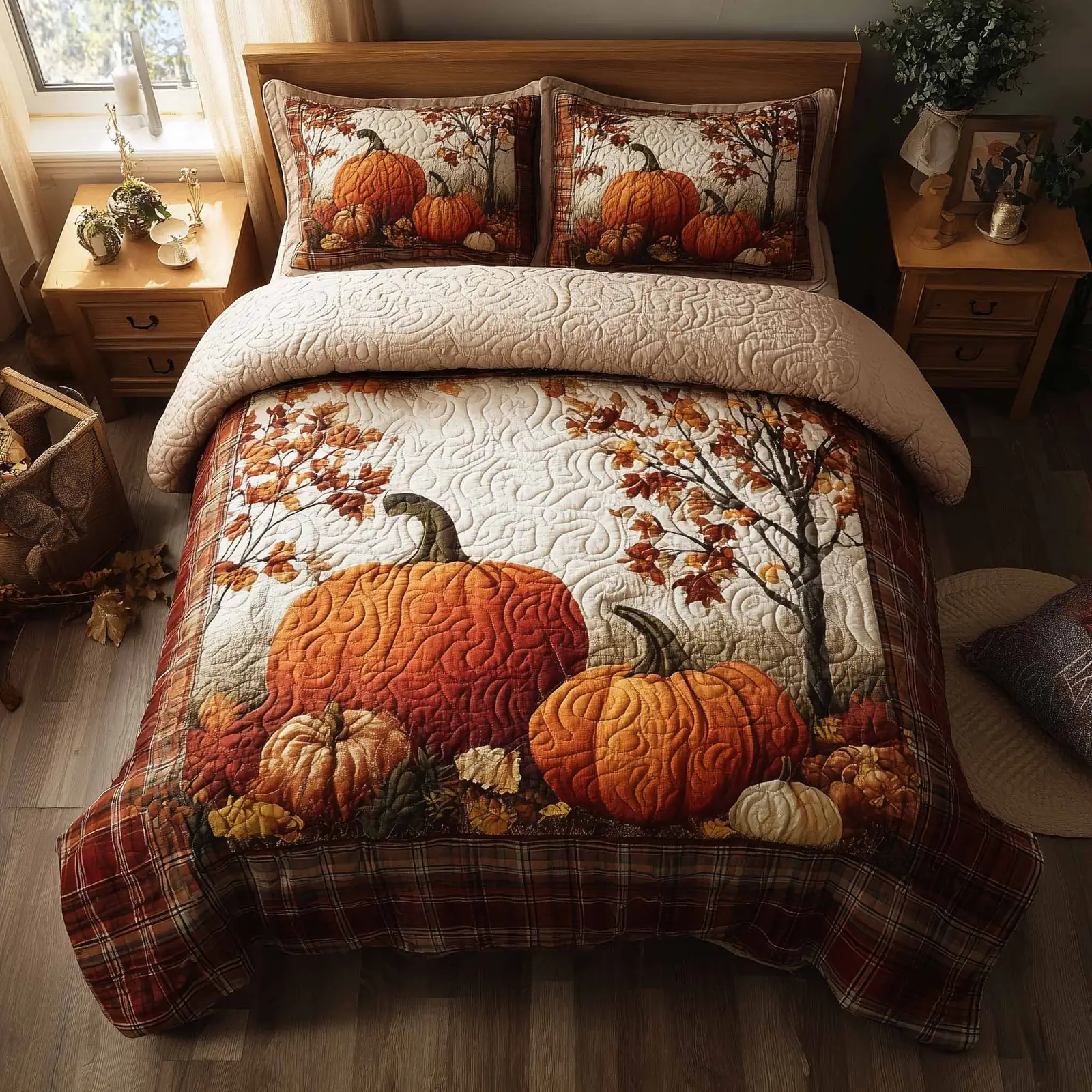 Pumpkin Heaven Quilted Bedding Set Duvet Bed Set Autumn Great Gifts For A Farmer