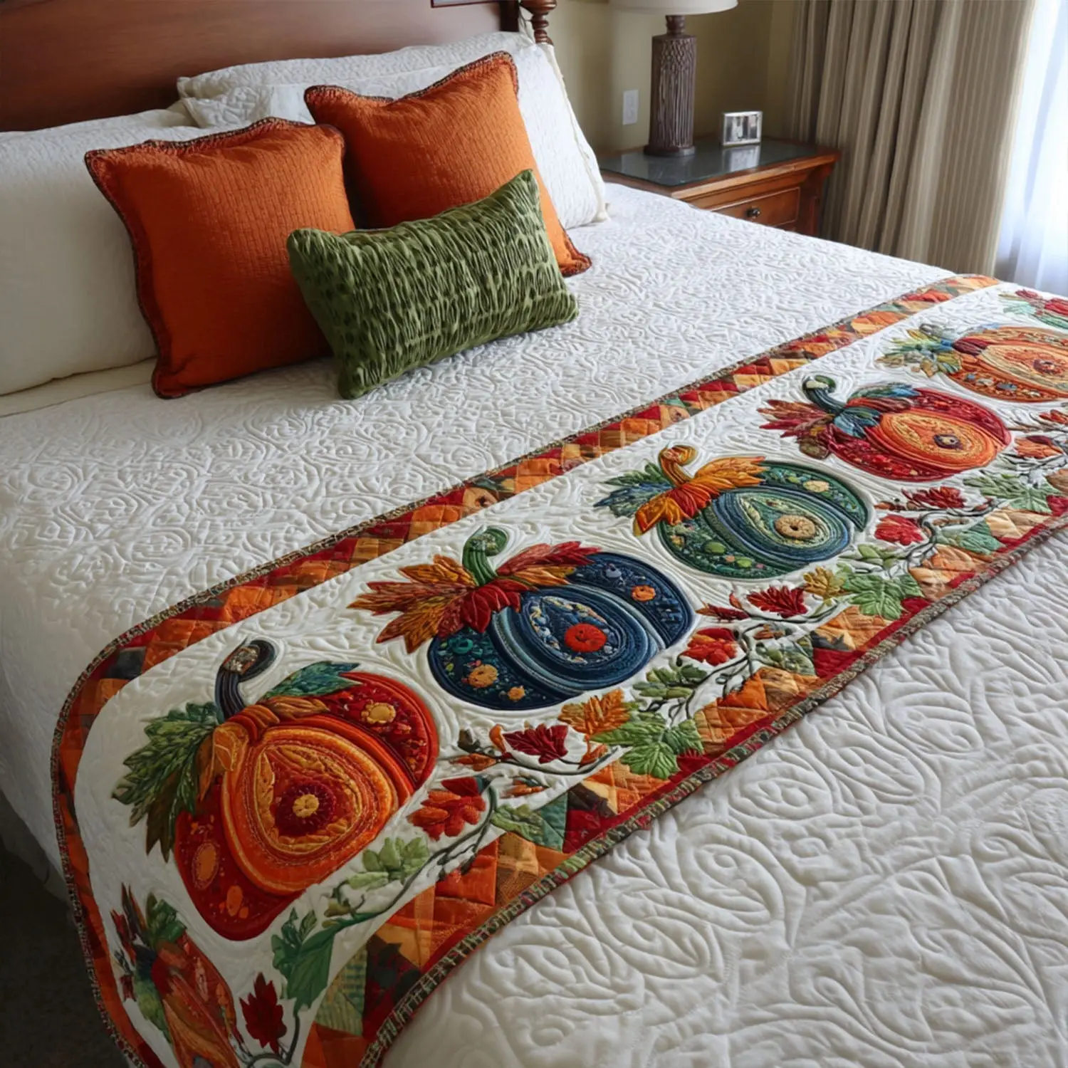 Pumpkin Morning Quilted Bed Runner Pumpkin Morning Glow Fall Home Gift