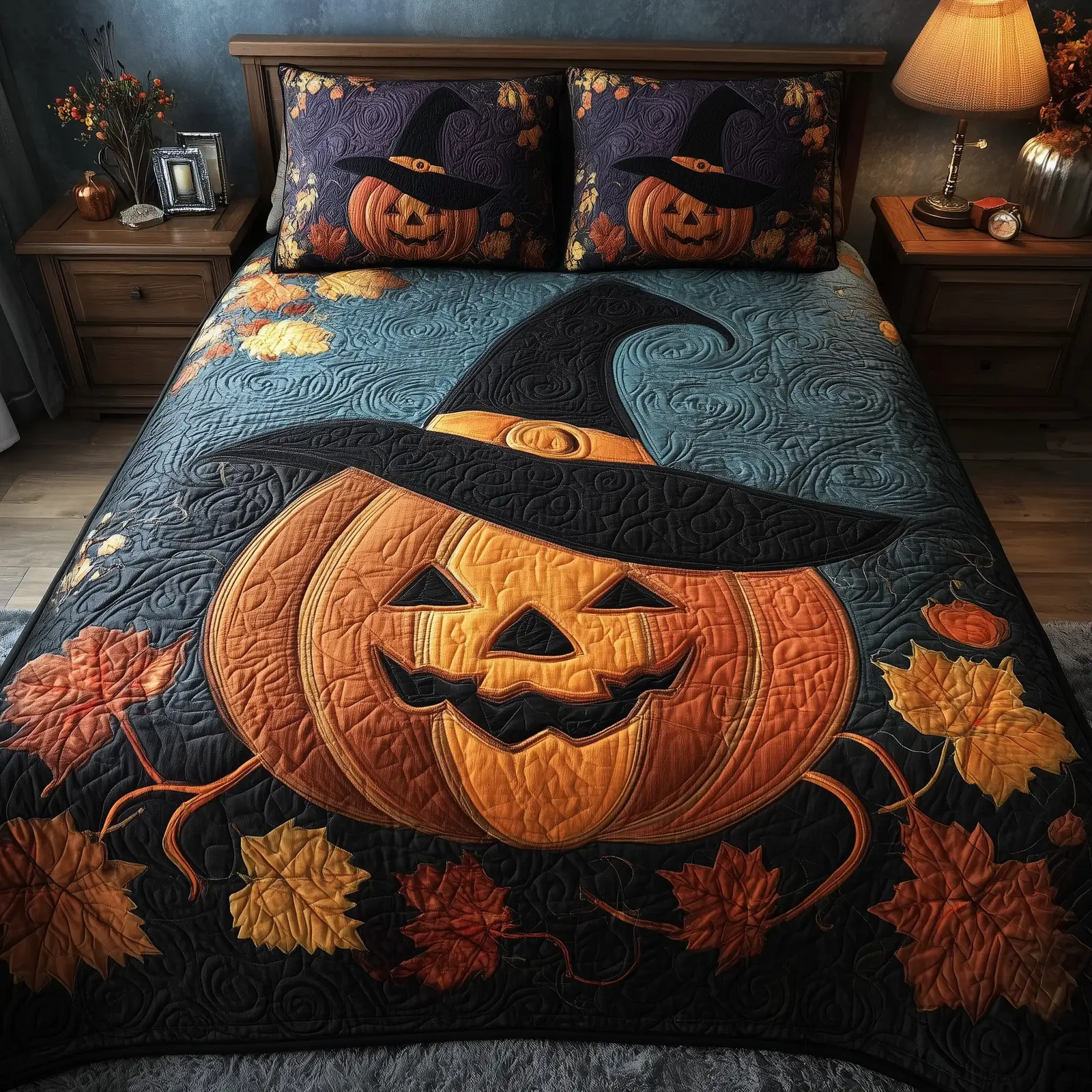 Pumpkin Nightfall Quilted Bedding Set New Home Gift