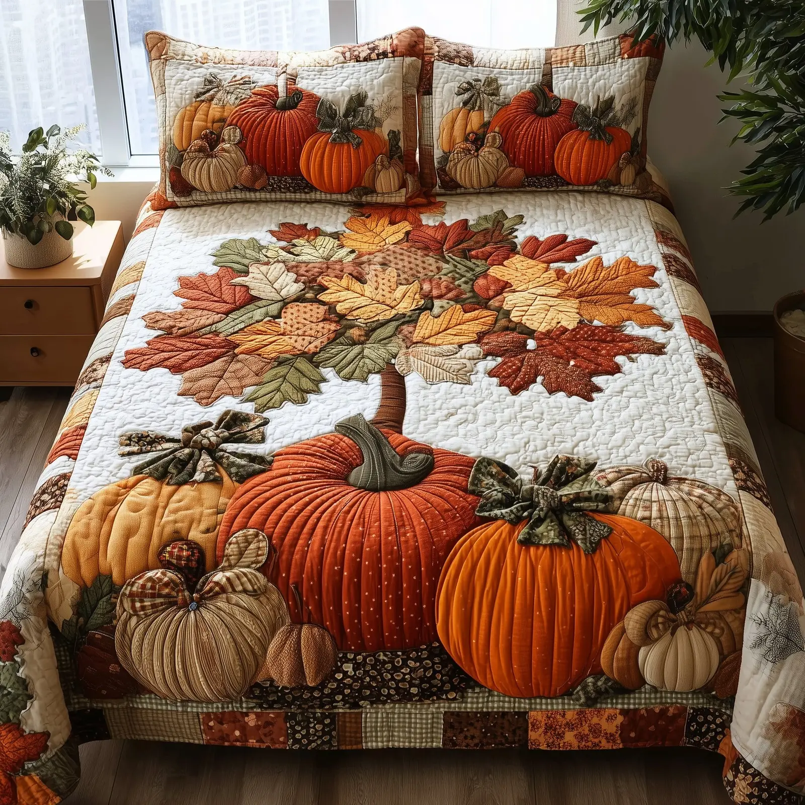 Pumpkin Patch Quilted Bedding Set Stylish Home Decor