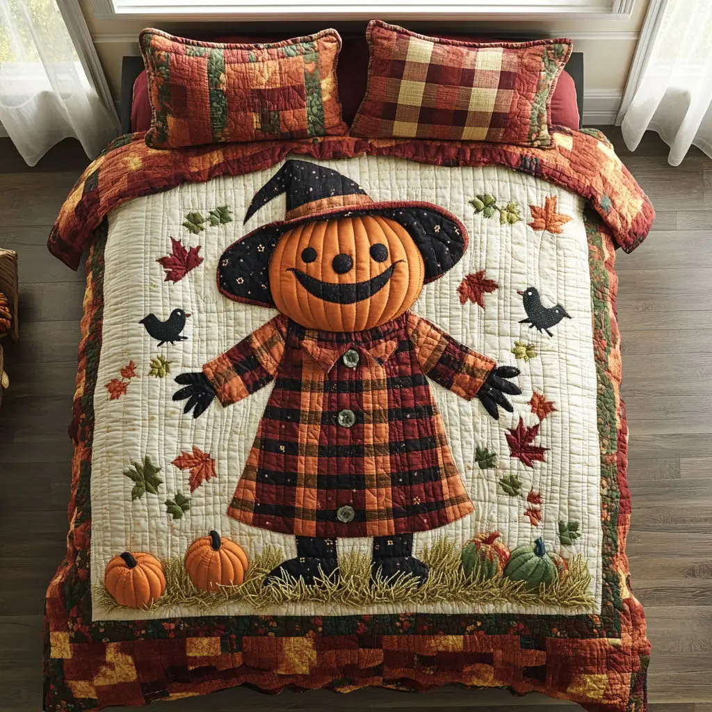 Pumpkin Watch Quilted Bedding Set Duvet Cover Bedspread Best Halloween Gift Ideas