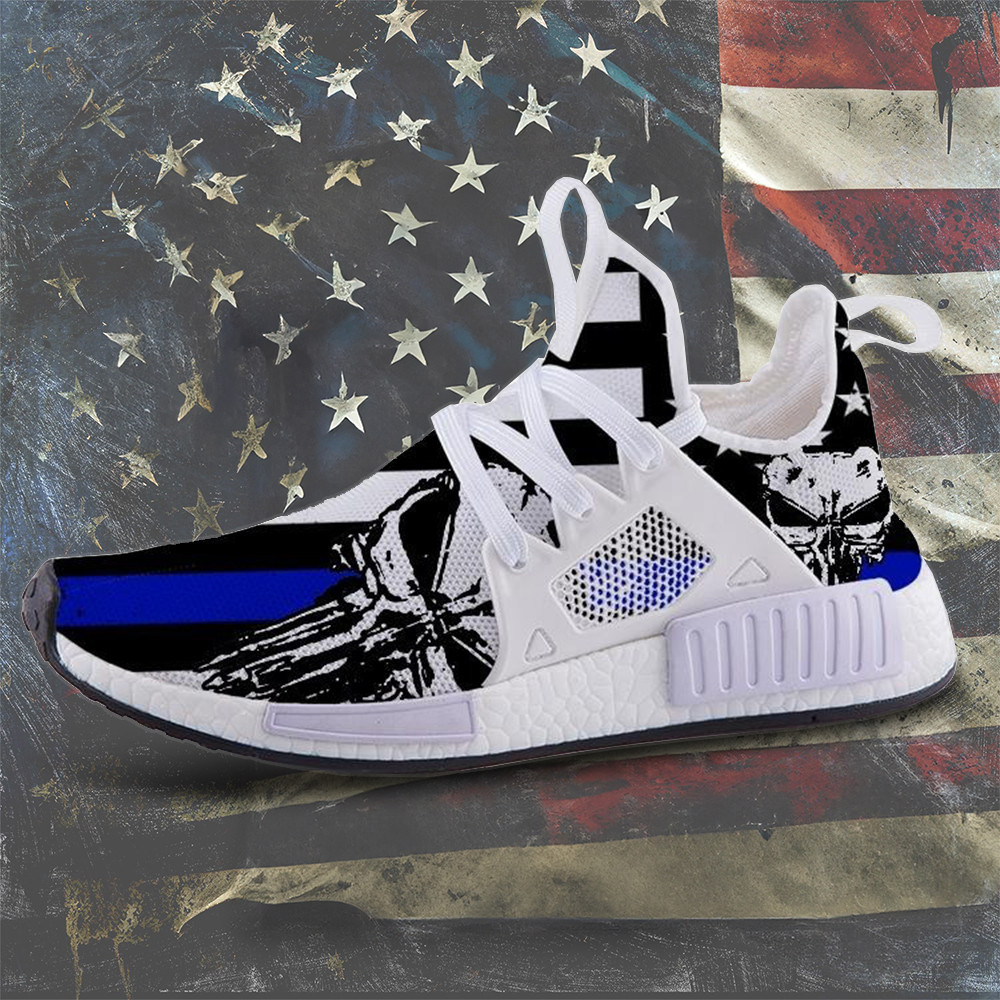 Punisher Skull Thin Blue Line American Flag Shoes Support Police Patriotic Sneakers