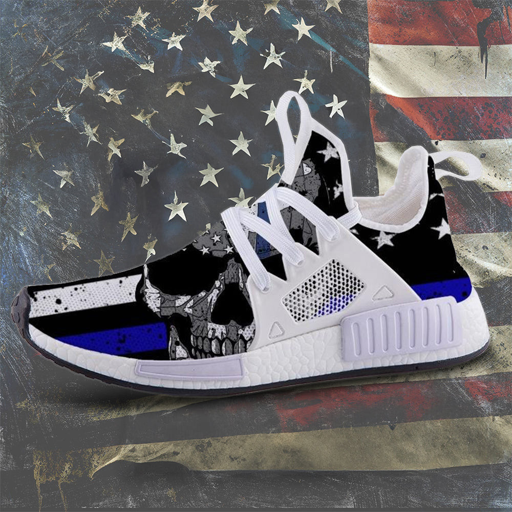 Punisher Skull Thin Blue Line Shoes Support Police Law Enforcement Patriotic Sneakers -WearandDecor