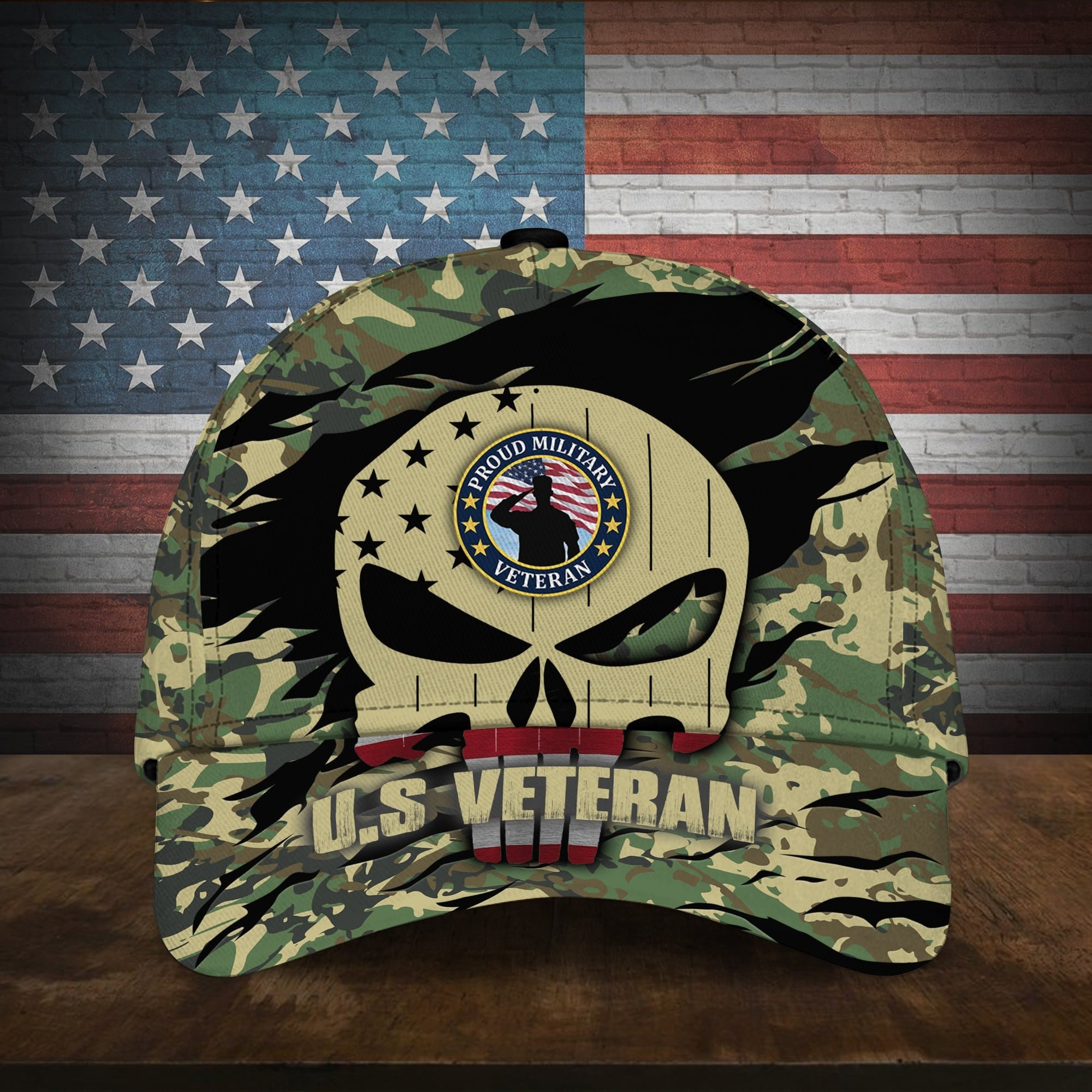 Puniskull Multiservice U.S Veteran Hat American Flag Print Fourth of July Gift Puniskull Multiservice U.S Veteran Hat American Flag Print Fourth of July Gift - Image 1
