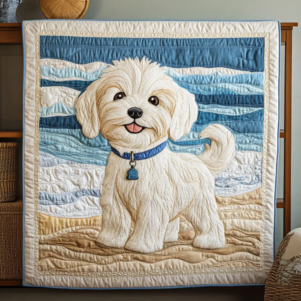 Puppy Along The Beach Quilt Blanket Cozy Sofa Blanket Best Presents For Dog Lovers