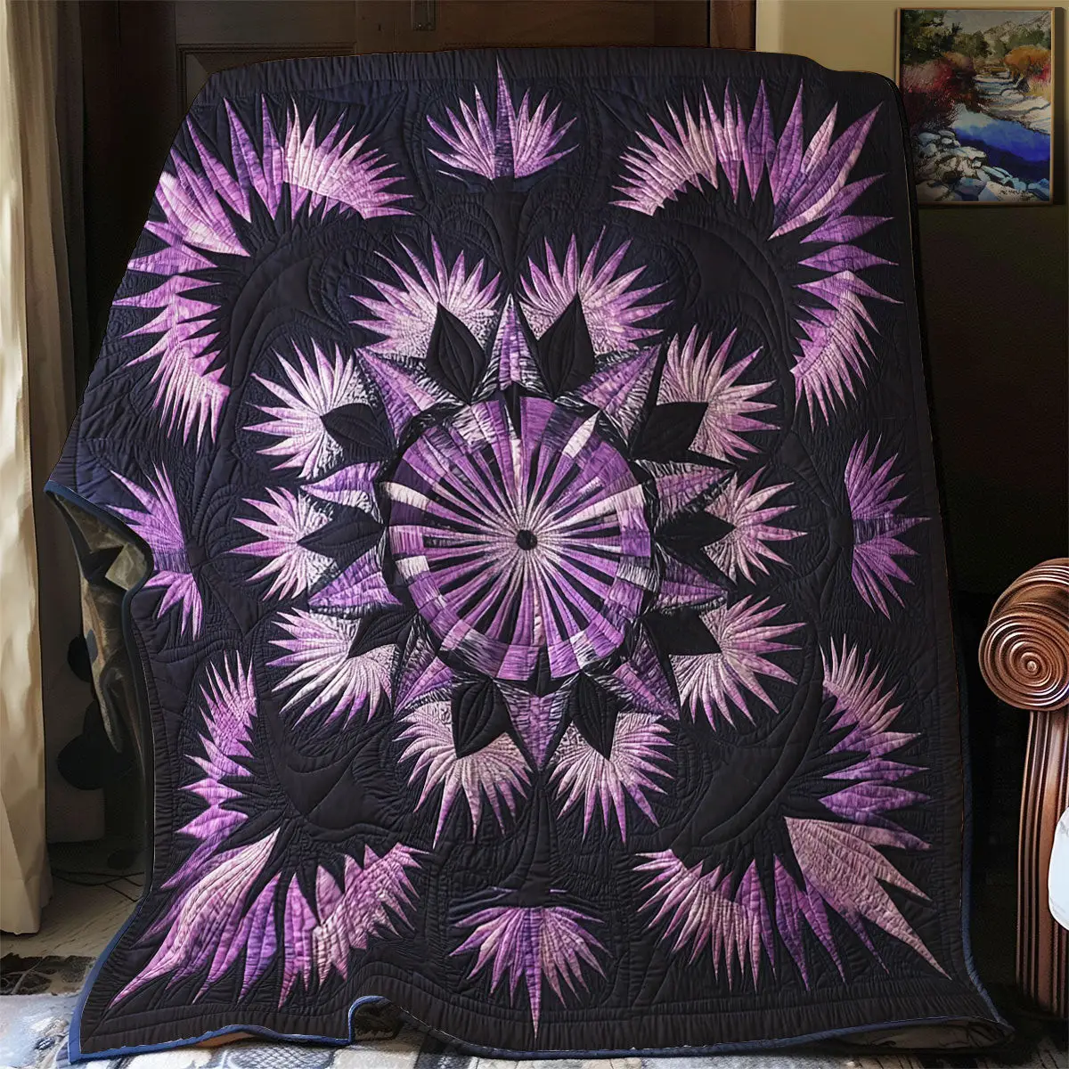 Purple Blossom Quilt Luxury Throw Blankets Best Gifts For Flower Lovers Purple Blossom Quilt Luxury Throw Blankets Best Gifts For Flower Lovers - Image 1