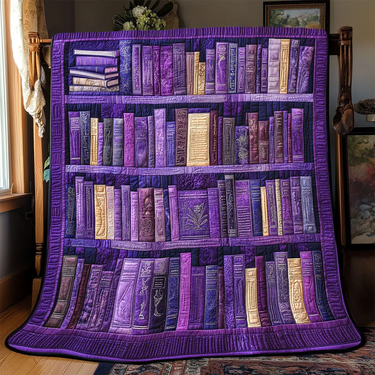 Purple Bookshelf Quilt Luxury Throw Blankets Mother's Day Gifts For Daughter
