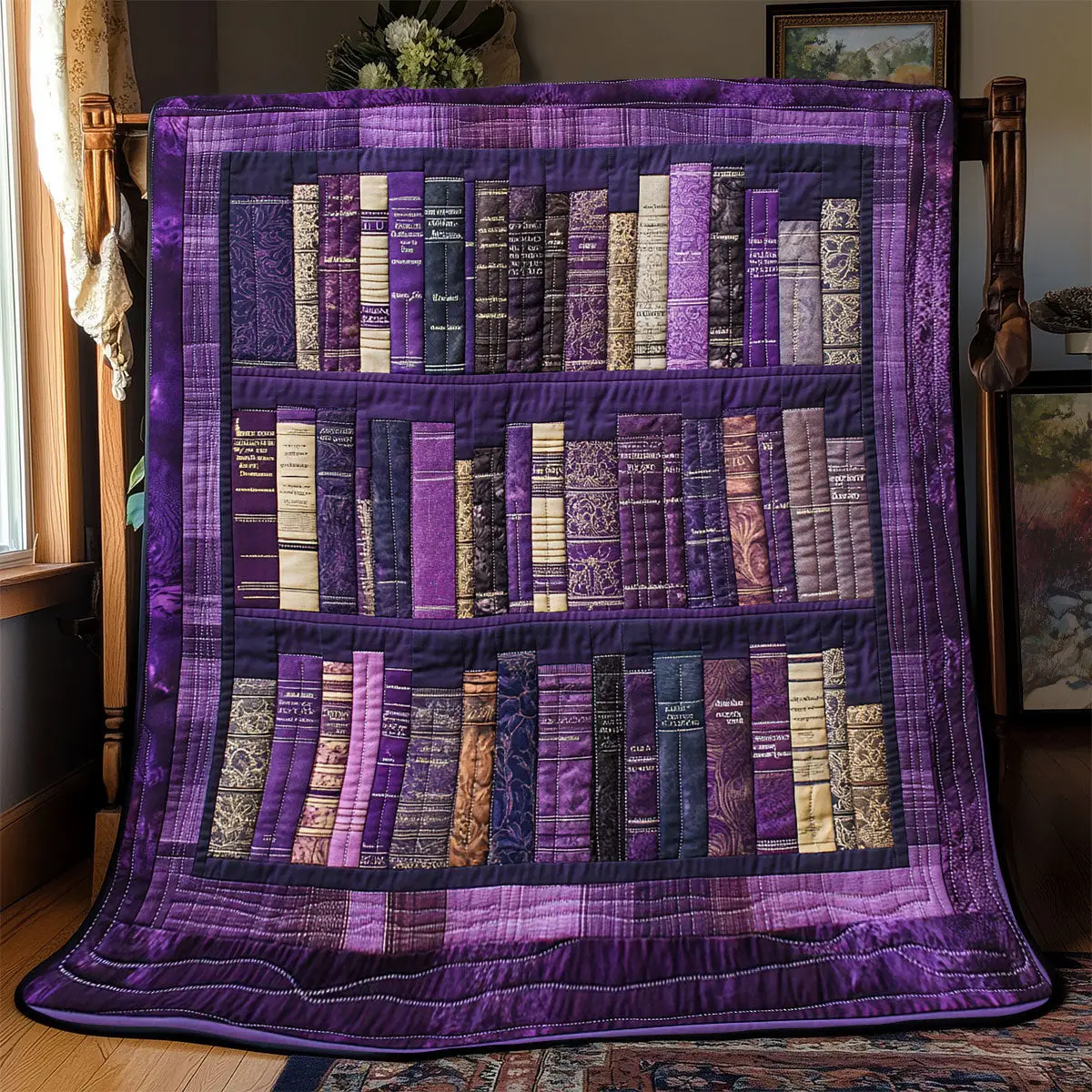 Purple Bookshelf Quilt Throw Blankets Fathers Day Gift From Daughter