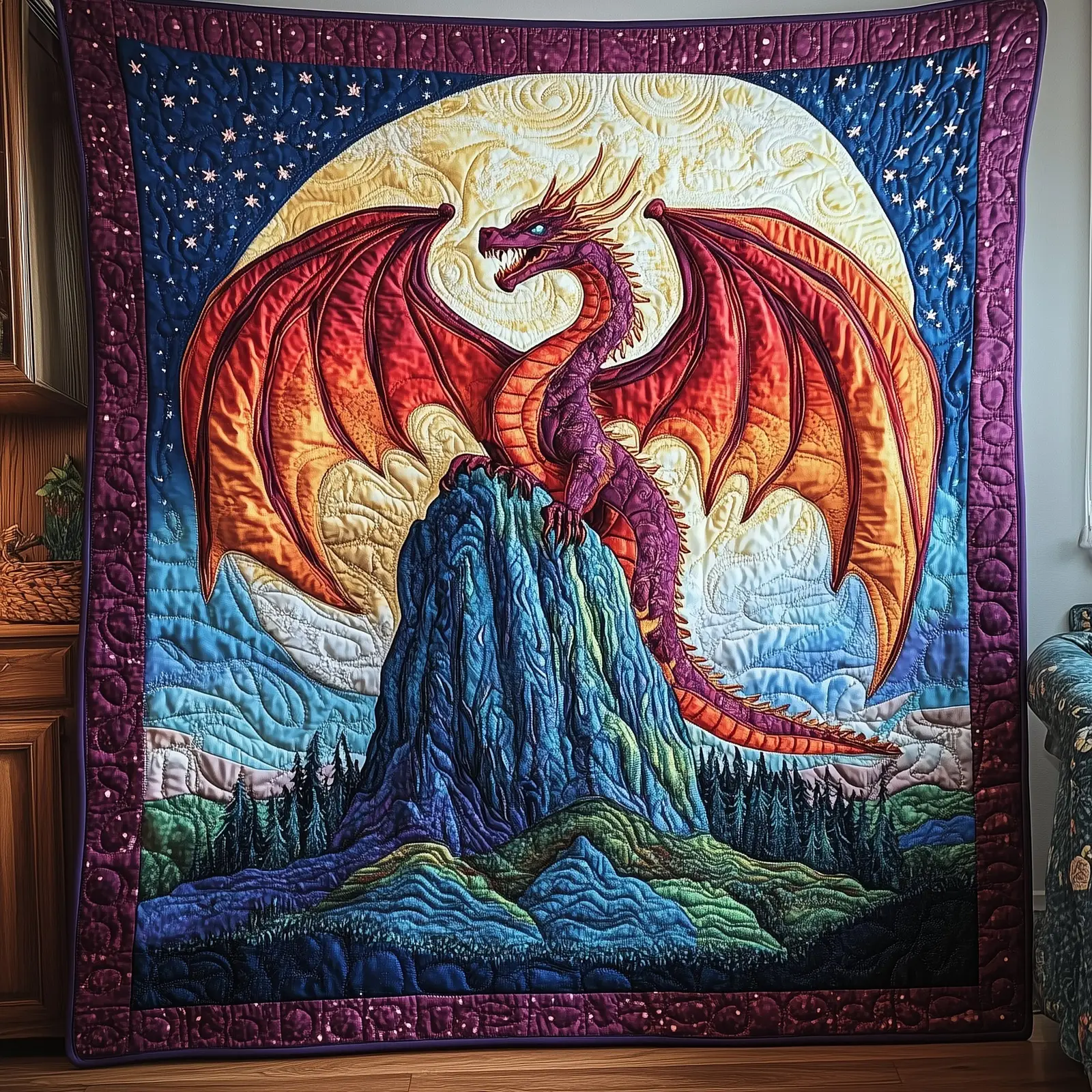 Purple Dragon Quilted Blanket Mythical Creature Fantasy Best Gifts For Dragon Lovers Purple Dragon Quilted Blanket Mythical Creature Fantasy Best Gifts For Dragon Lovers - Image 1