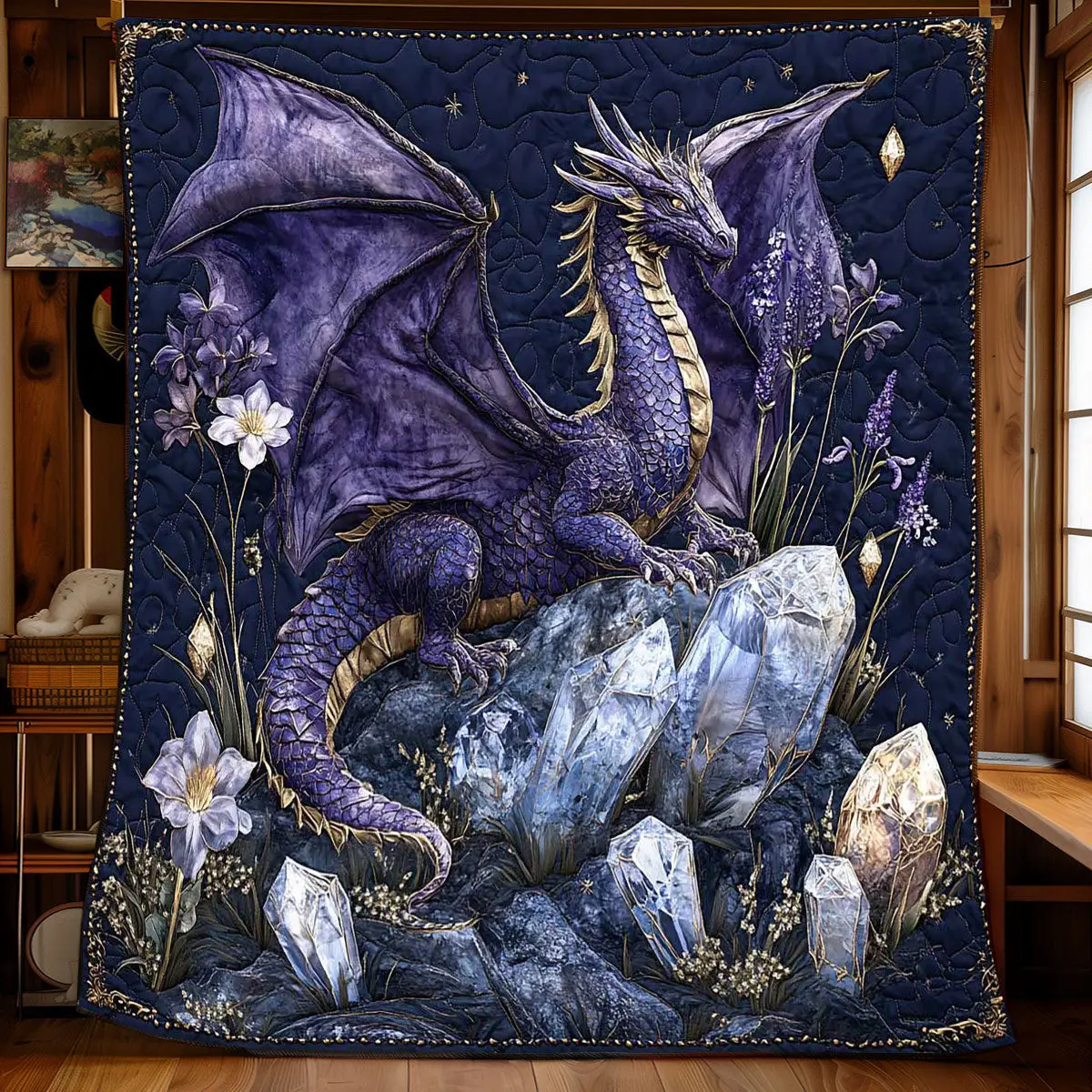 Purple Gem Dragon Quilt Soft and Cozy Quilt Blanket for Comfortable Sleep