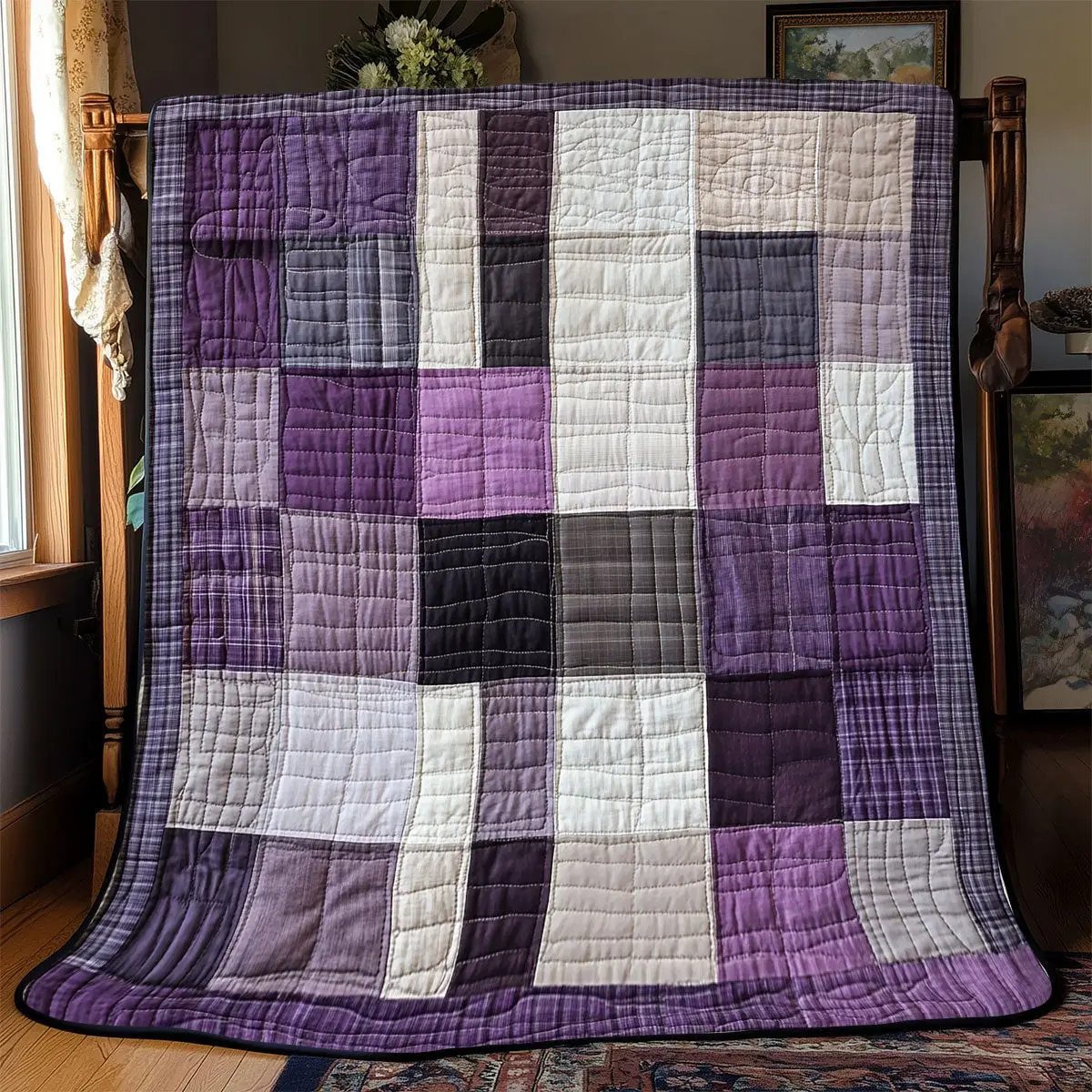 Purple Patchwork Quilt Blankets Throws And Blankets Mother's Day Gifts For Elderly
