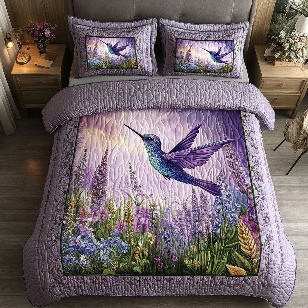 Purple Sunset Bird Quilted Bedding Set Best Comforter Sets Hummingbird Themed Birthday Presents Purple Sunset Bird Quilted Bedding Set Best Comforter Sets Hummingbird Themed Birthday Presents - Image 1
