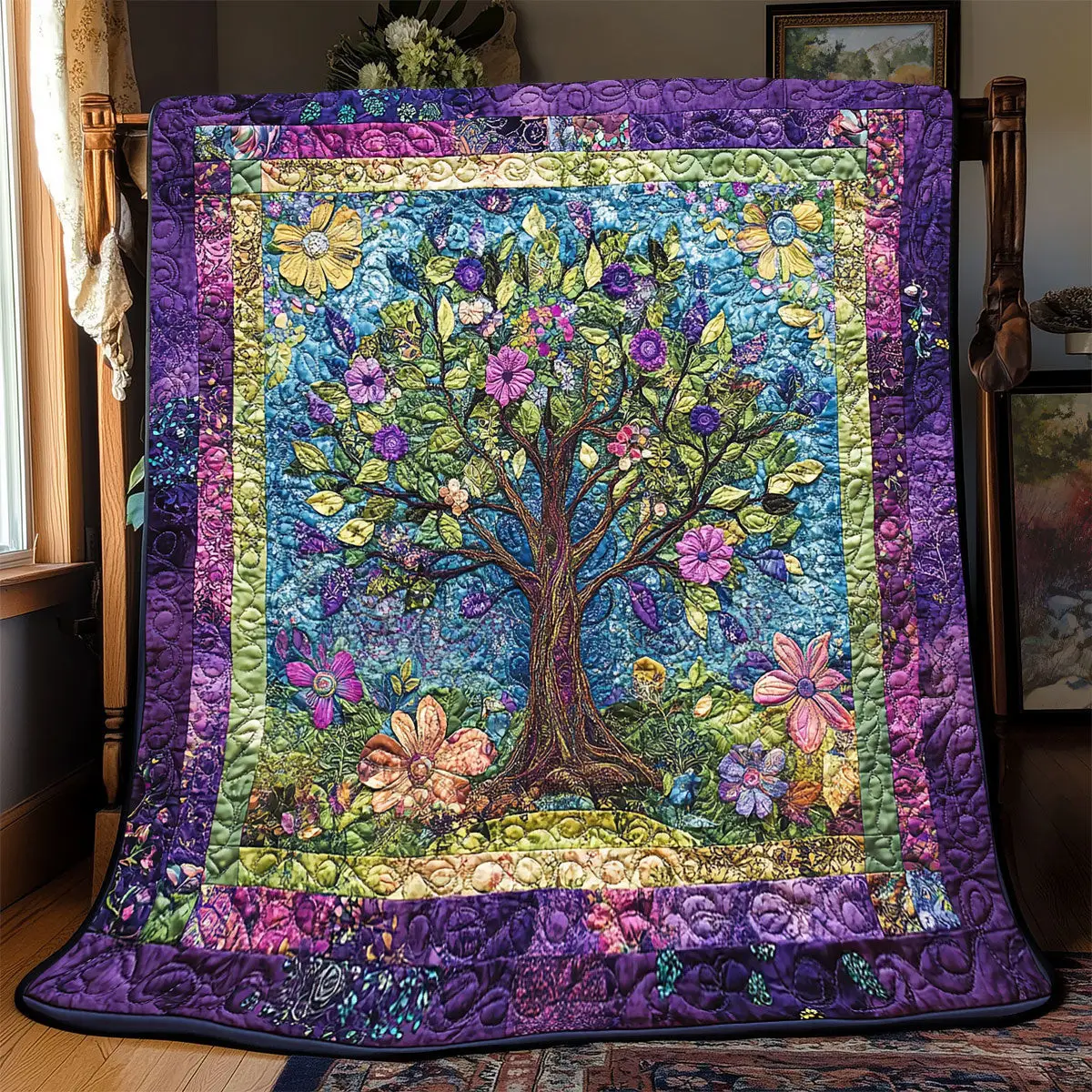 Purple Tree Of Life Quilt Blankets Throws And Blankets Special Present For Mum