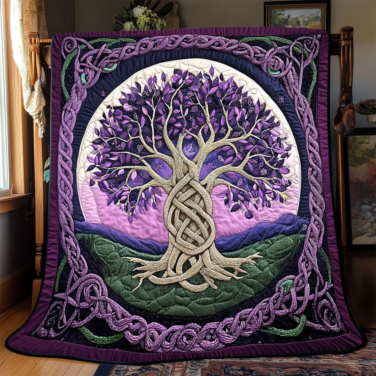 Purple Tree Of Life Quilt Throw Blankets Fathers Day Gift From Daughter