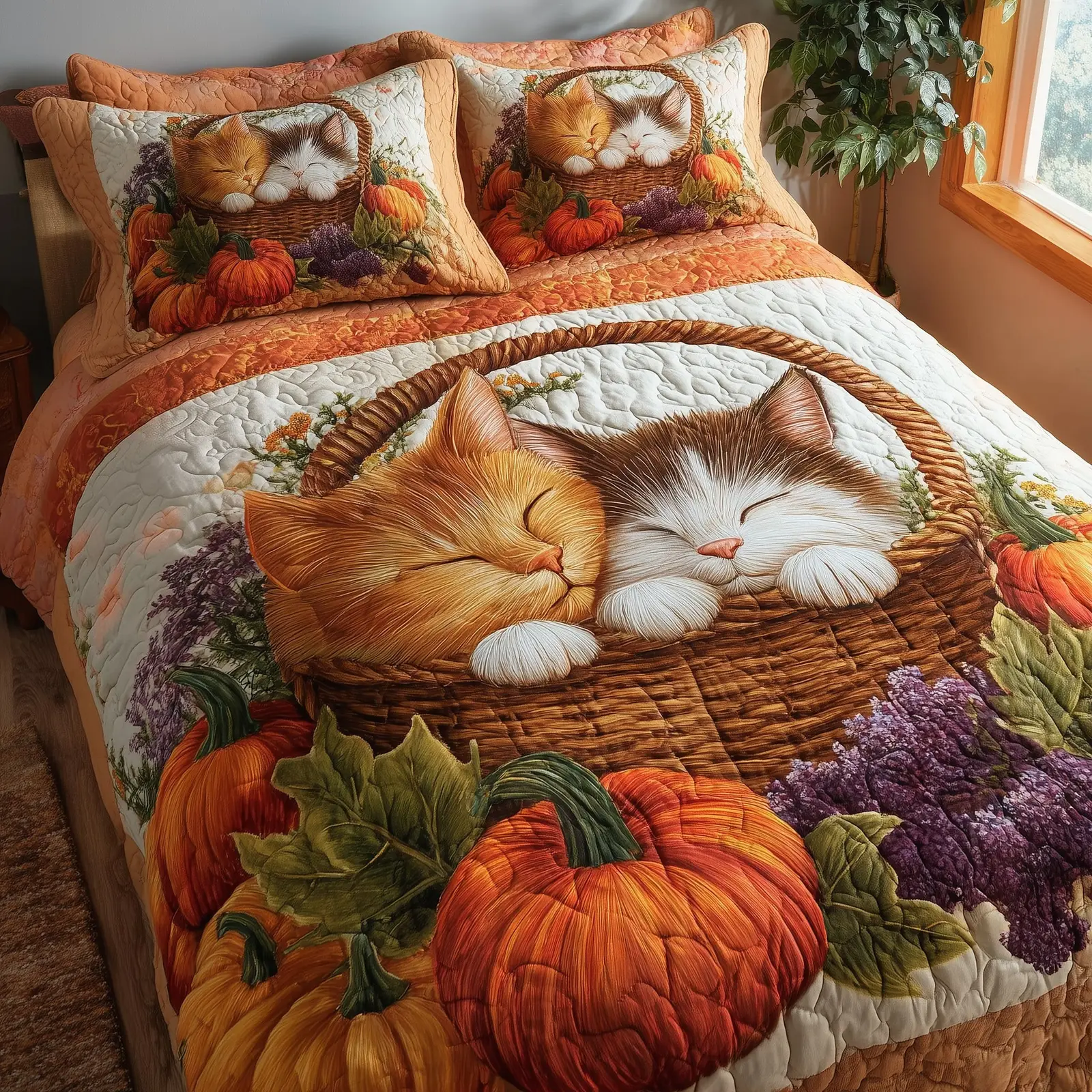 Purrfect Fall Dreams Quilted Bedding Set For Family