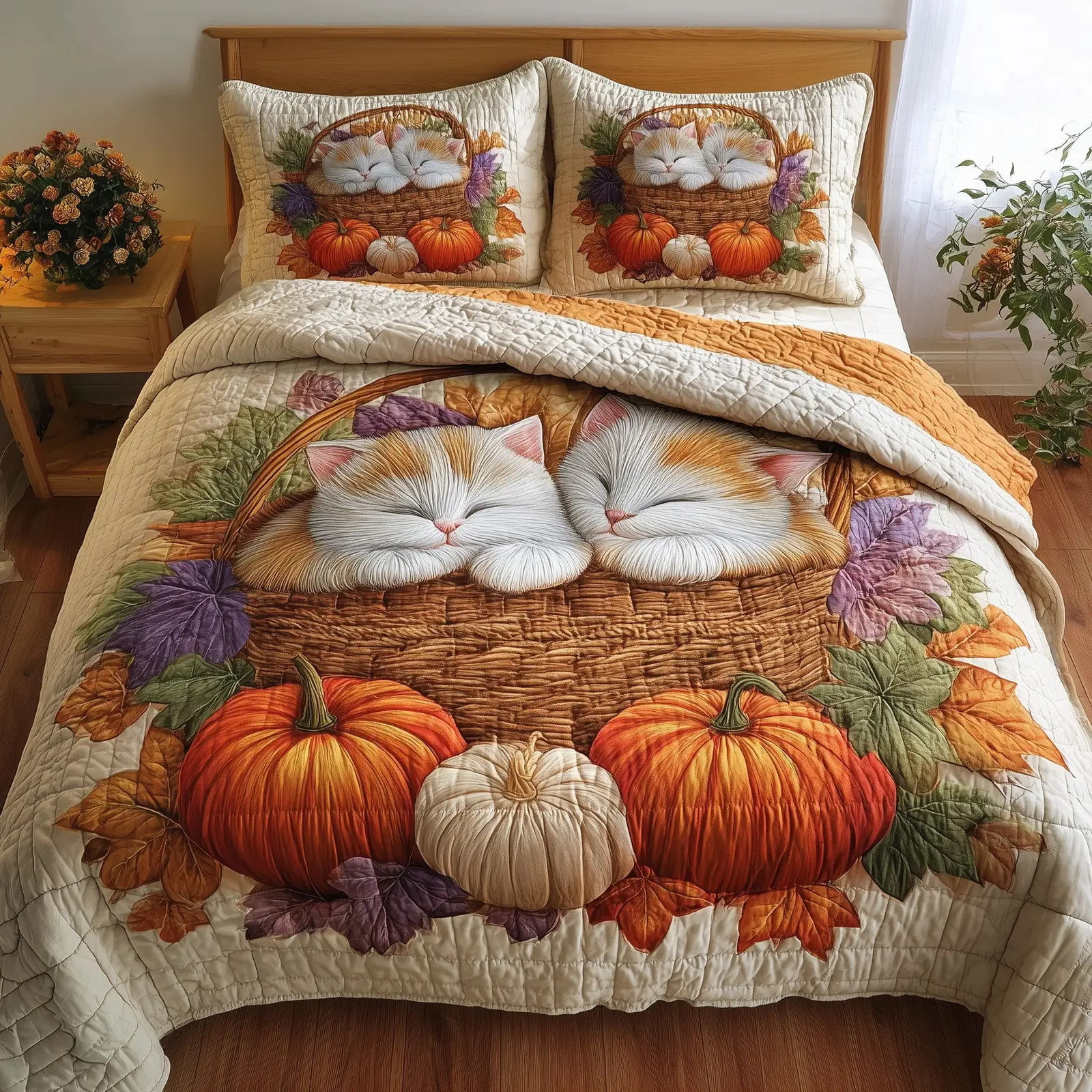 Purrfect Fall Dreams Quilted Bedding Set Wedding Gift Purrfect Fall Dreams Quilted Bedding Set Wedding Gift - Image 1