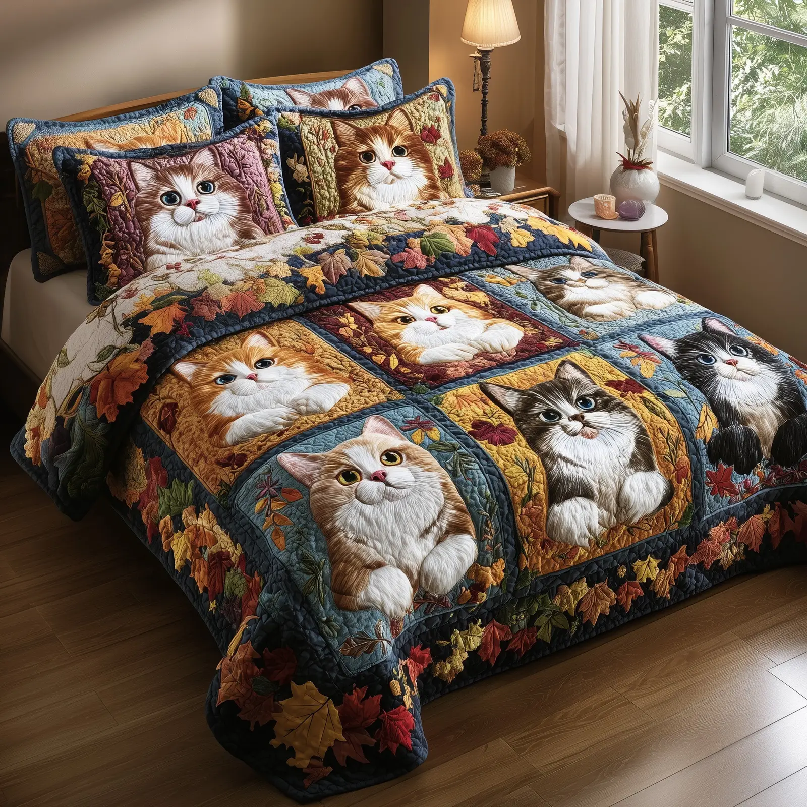 Purrfect Fall Quilted Bedding Set Duvet Bed Set Christmas Gifts For Cat Lovers