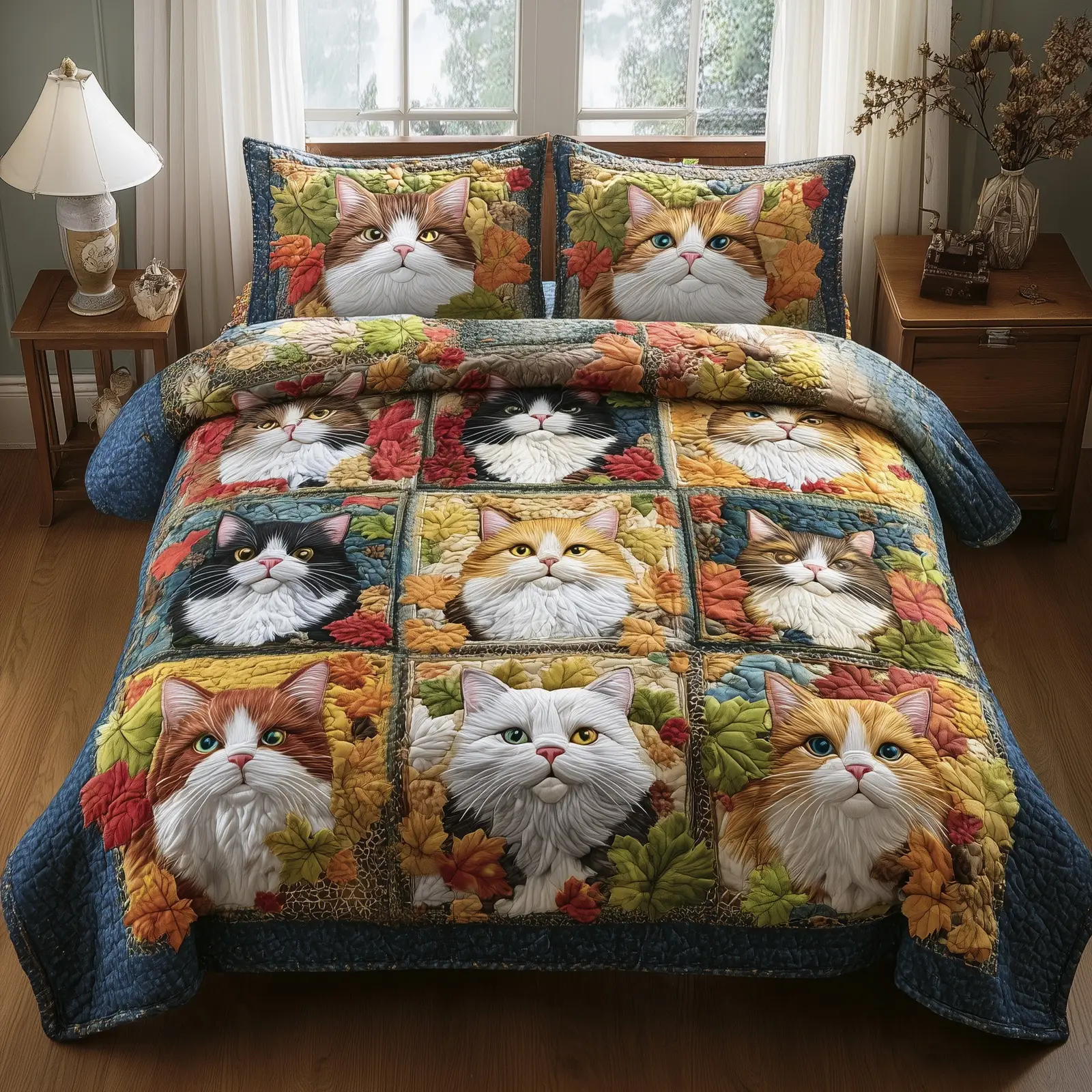 Purrfect Fall Quilted Bedding Set Duvet Cover Christmas Gifts For Cat Owners