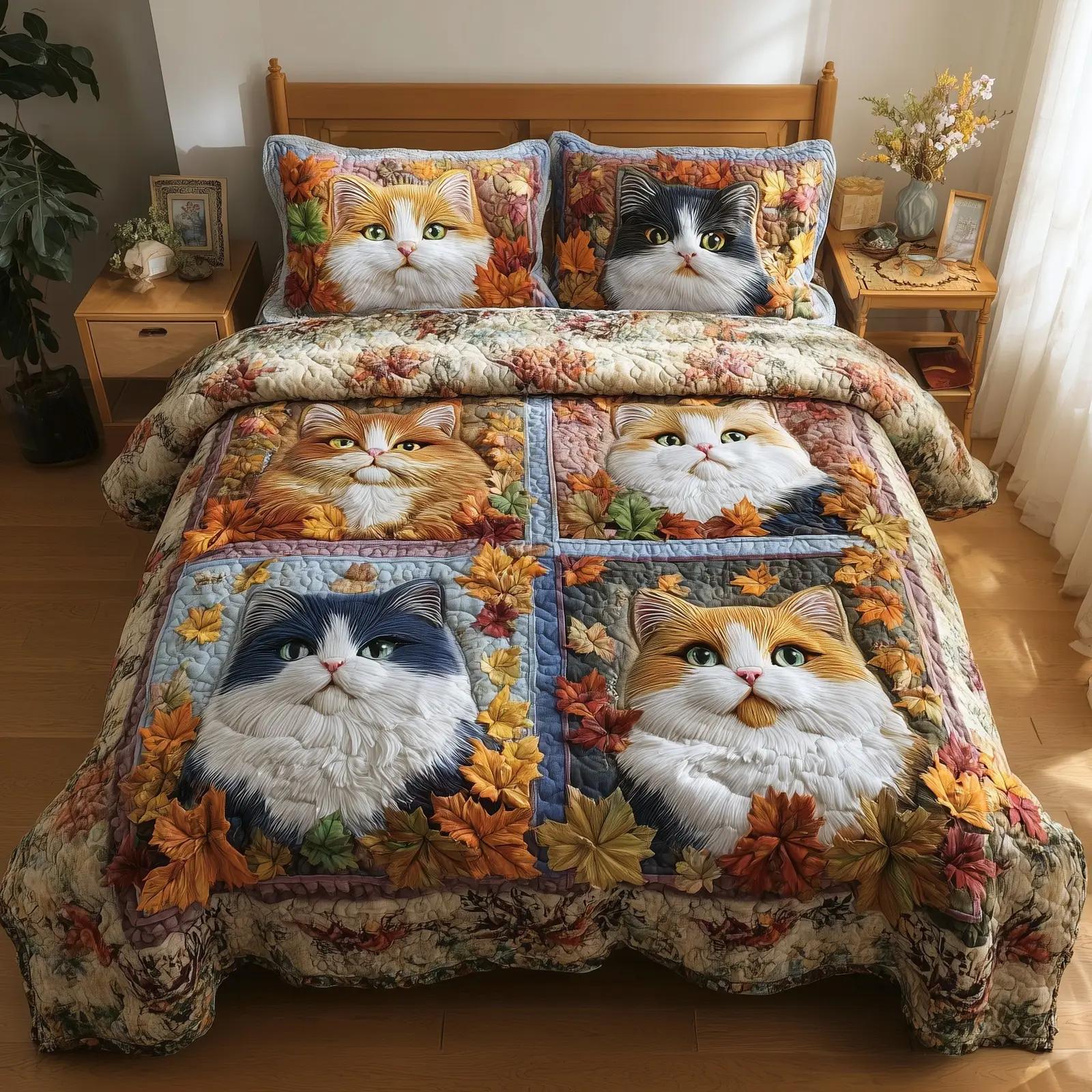 Purrfect Fall Quilted Bedding Set Duvet Cover Spread Christmas Cute Cat Items For Cat Lovers Purrfect Fall Quilted Bedding Set Duvet Cover Spread Christmas Cute Cat Items For Cat Lovers - Image 1