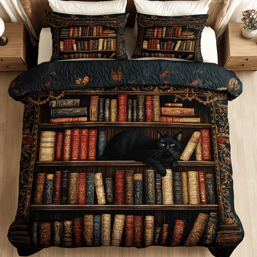 Purrfect Shelf Quilted Bedding Set Christmas Bedding Duvet Cover Novelty Book Themed Gifts