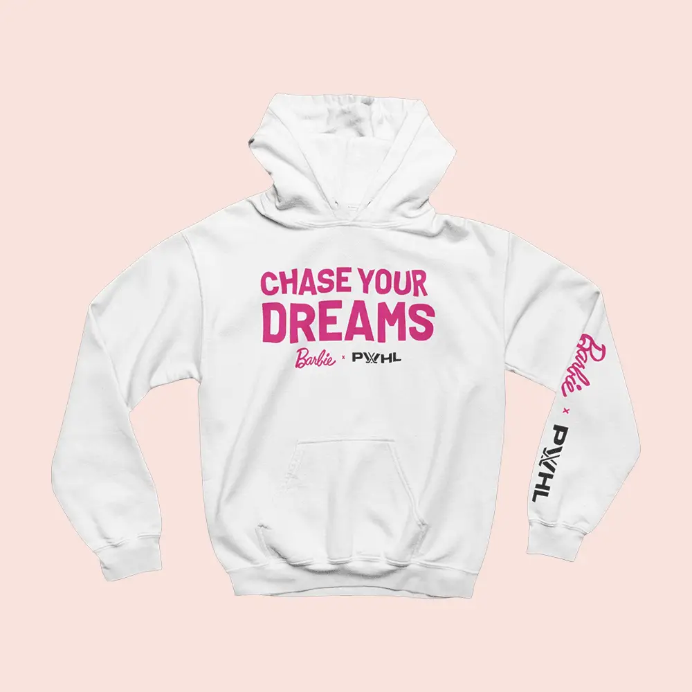 PWHL x Barbie Youth Chasing Dreams Hoodie Motivational Saying PWHL Merch