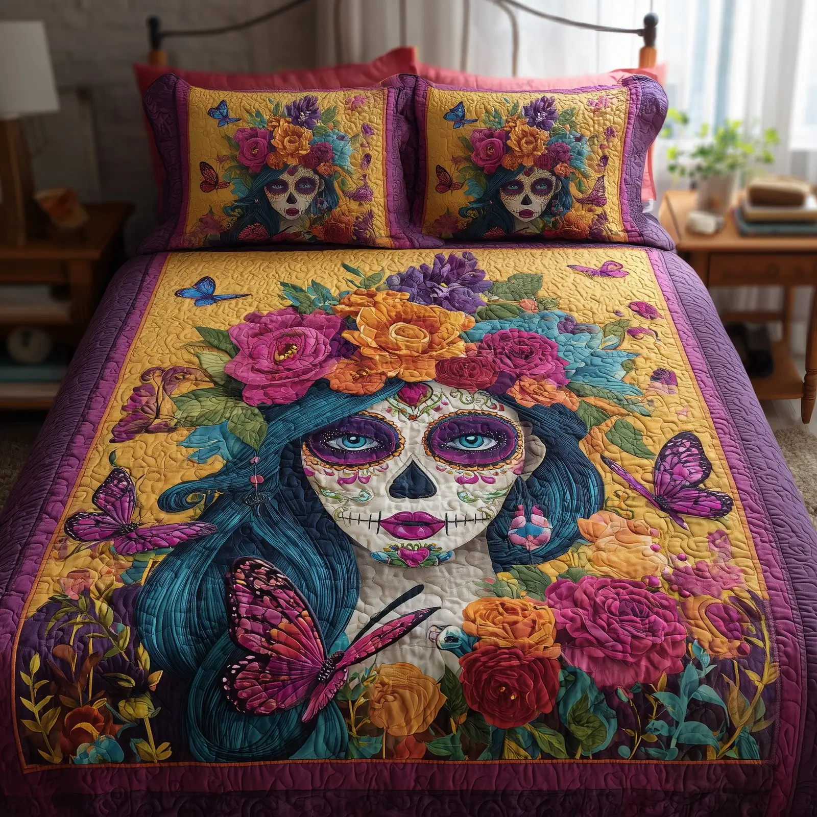 Queen of the Dead Quilted Bedding Set Duvet Cover Bedspead Catrina Day Of The Dead Gifts
