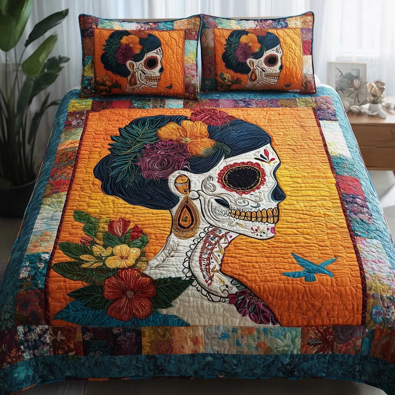 Queen Of The Dead Quilted Bedding Set Linen Blend Queen Of The Dead Quilted Bedding Set Linen Blend - Image 1