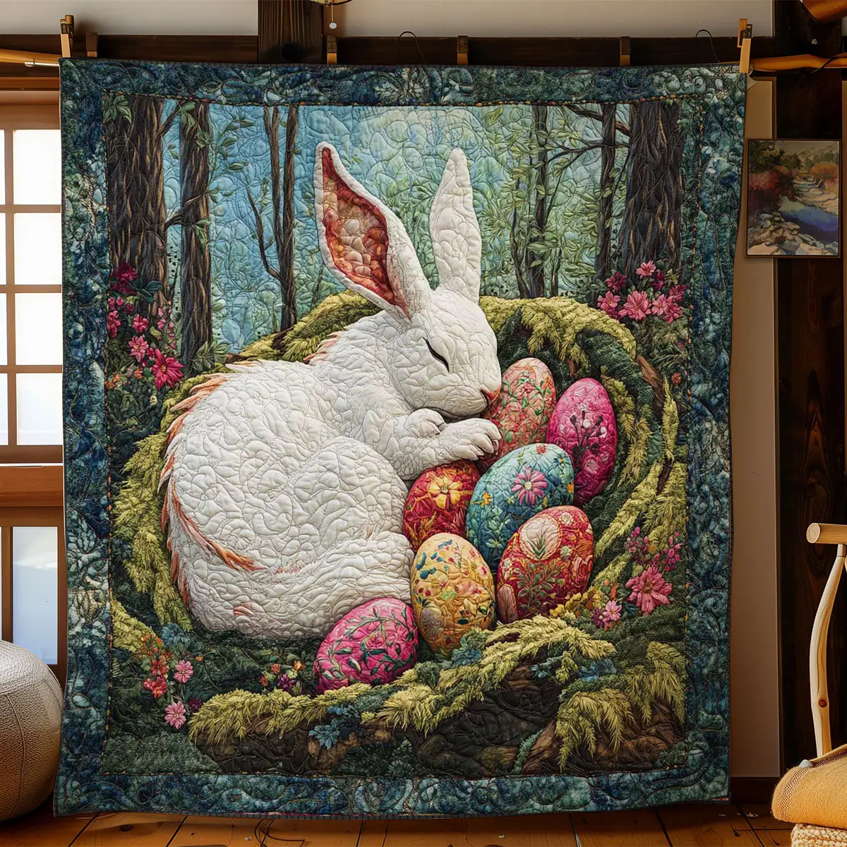 Rabbit’S Easter Nest Quilted Blanket Cute Bedroom Decorations Rabbit Themed Gifts