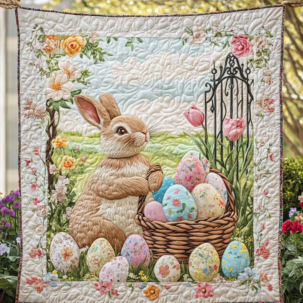 Rabbit Easter Quilted Blanket Cute Bedroom Decorations Gift For Rabbit Lover Rabbit Easter Quilted Blanket Cute Bedroom Decorations Gift For Rabbit Lover - Image 1