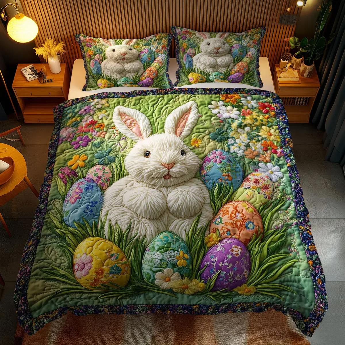 Rabbit Garden Bliss Quilted Bedding Set Autumn Inspired Bedroom Unique Rabbit Gifts