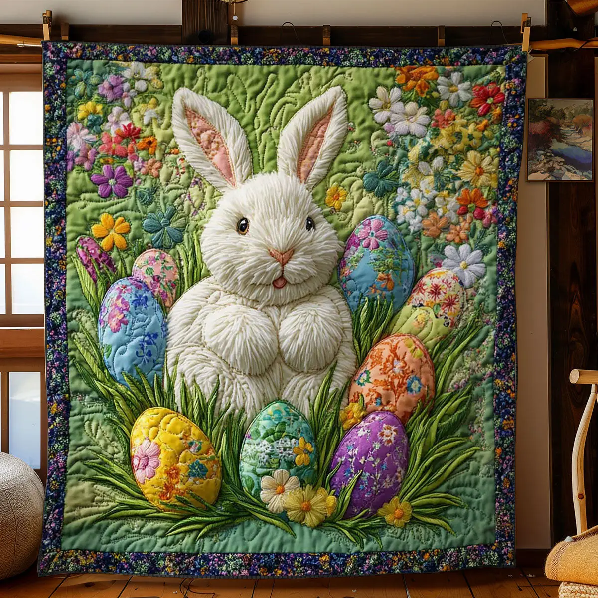 Rabbit Garden Bliss Quilted Blanket Cute Bedroom Decorations Gift For Rabbit Lover