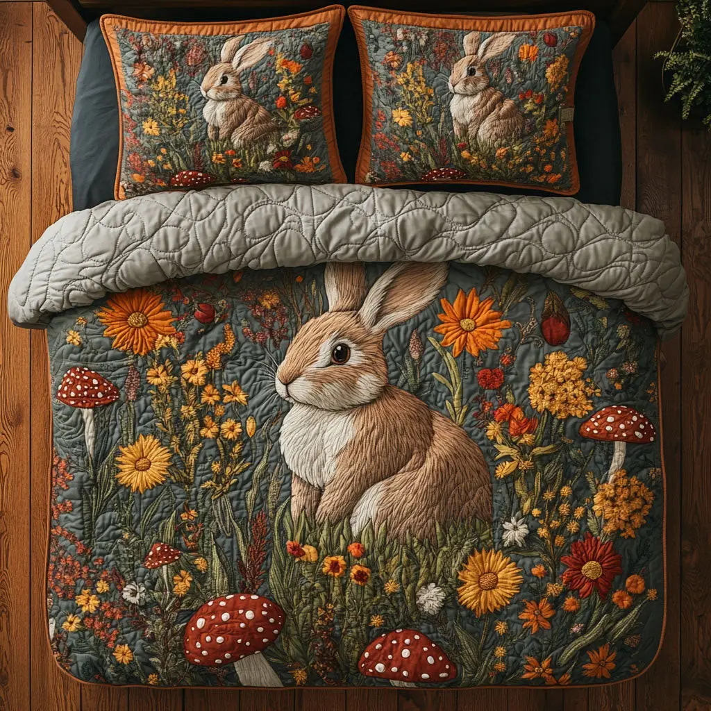 Rabbit in Forest Quilted Bedding Set Duvet Cover Bedspread Best Gifts For Couples