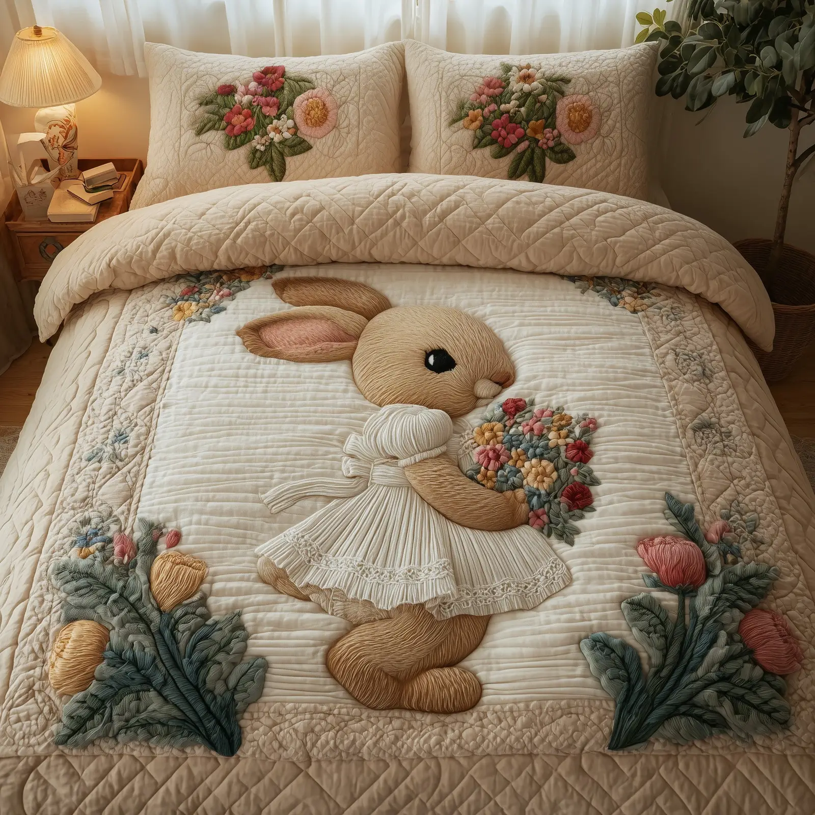 Rabbit Quilted Bedding Set All-Season