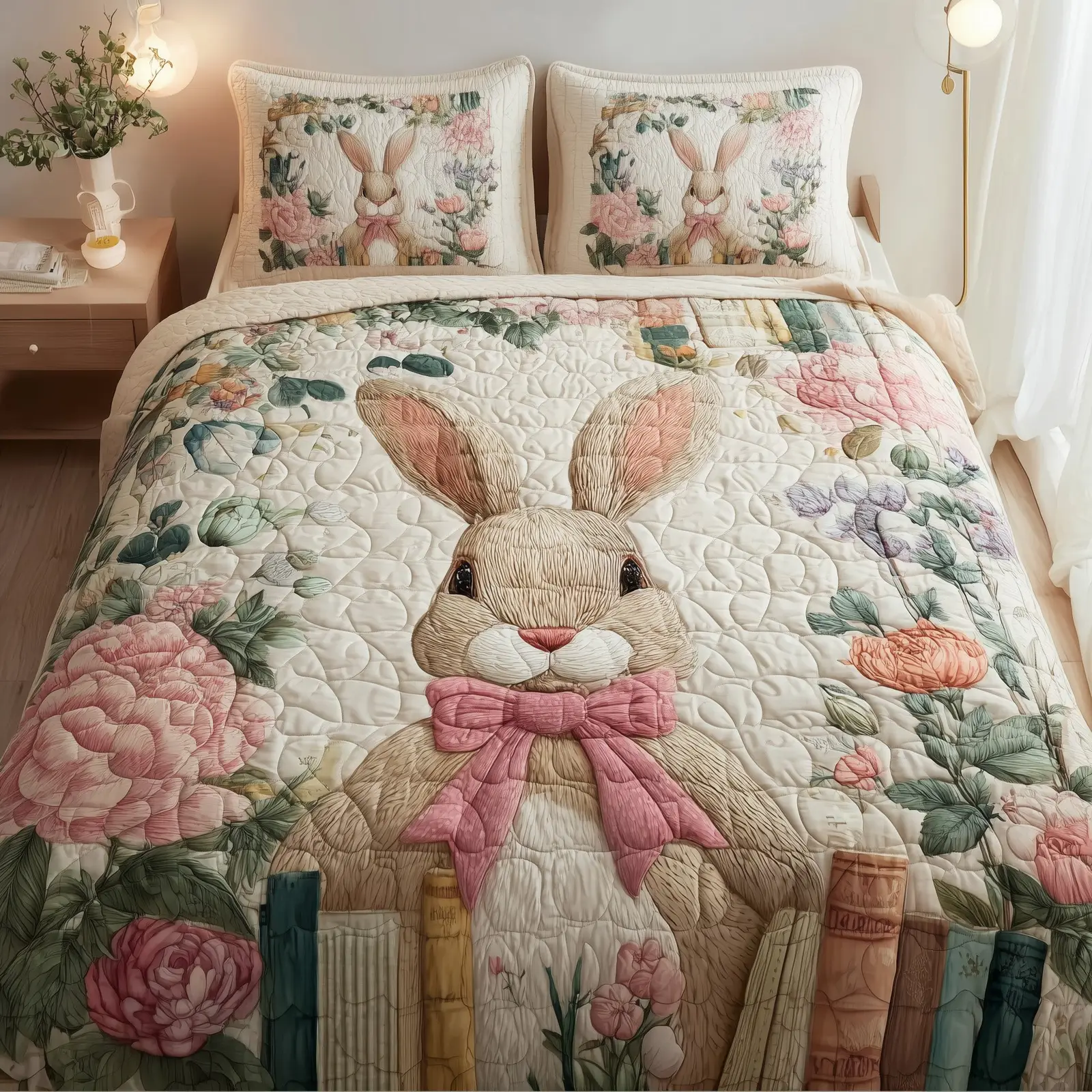 Rabbit Quilted Bedding Set New Home Gift