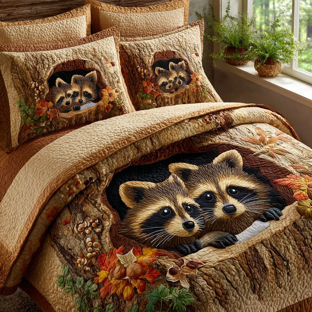 Raccoon Together Always Quilted Bedding Set Valentine Day Gifts For Aunts And Uncles