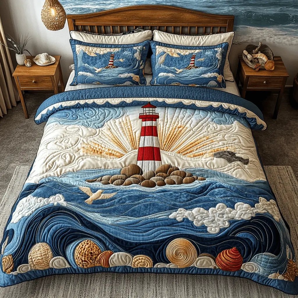 Radiant Beacon Quilted Bedding Set Bed Decorations Lighthouse Gifts For Her Radiant Beacon Quilted Bedding Set Bed Decorations Lighthouse Gifts For Her - Image 1