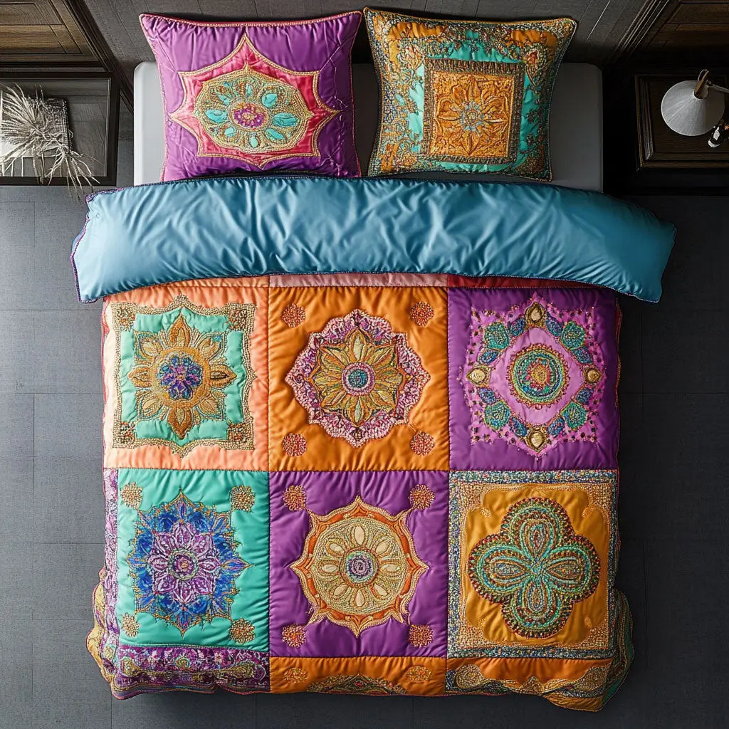 Radiant Garden Glow Quilted Bedding Set Duvet Cover Bedspread Bedroom Decor Presents For Men