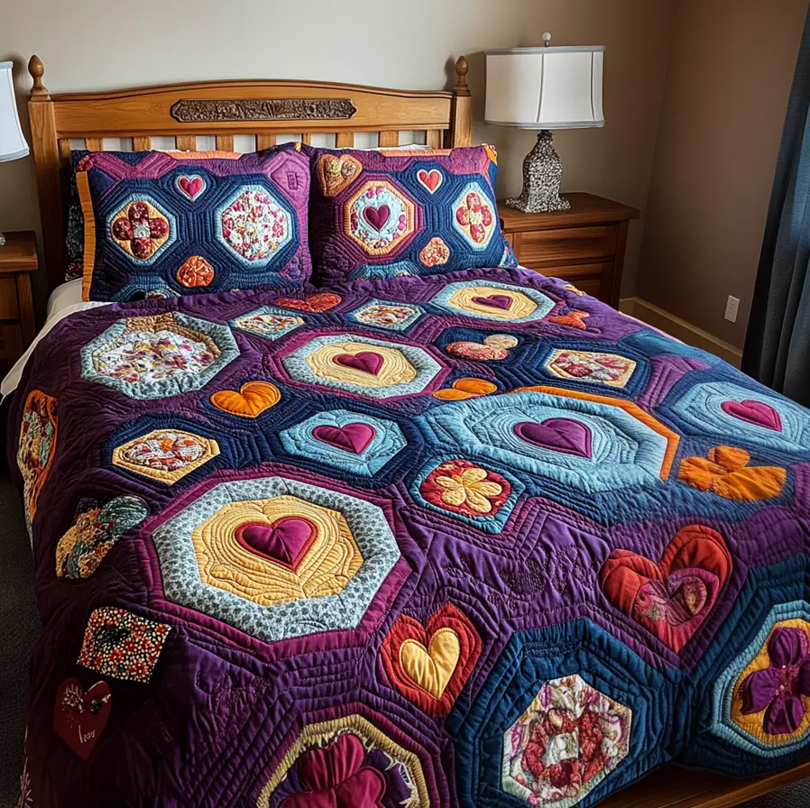 Radiant Hearts Quilted Bedding Set Unique Valentine Day Gifts For Family