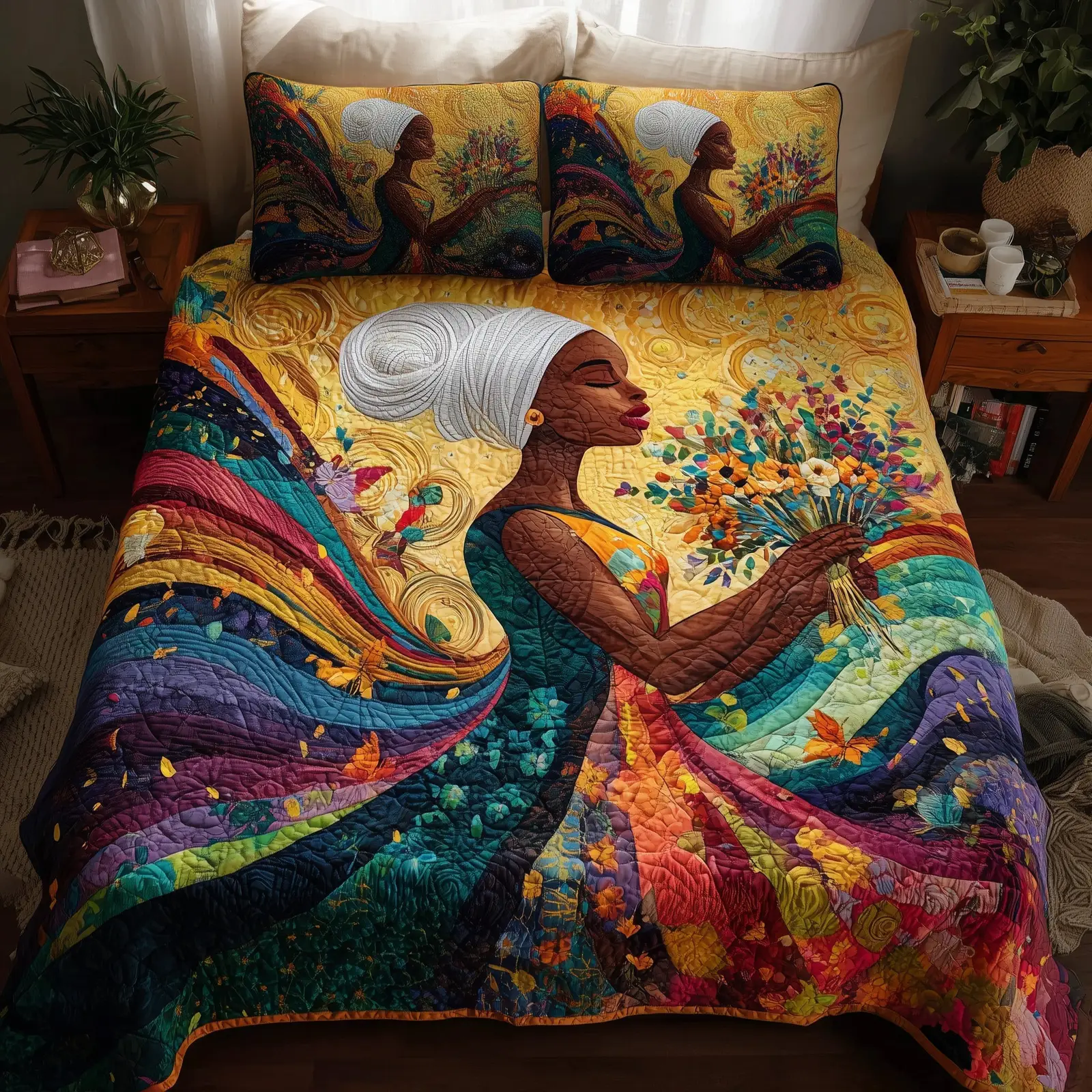 Radiant Heritage Quilted Bedding Set Duvet Cover Bedspread Empowerment Theme African American Gifts For Sister
