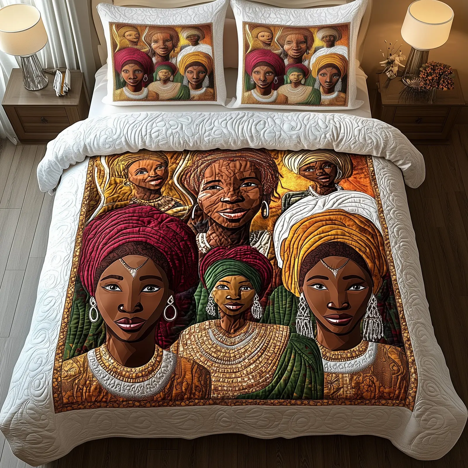 Radiant Heritage Quilted Bedding Set Duvet Cover Bedspread Family Roots Theme African American Gifts