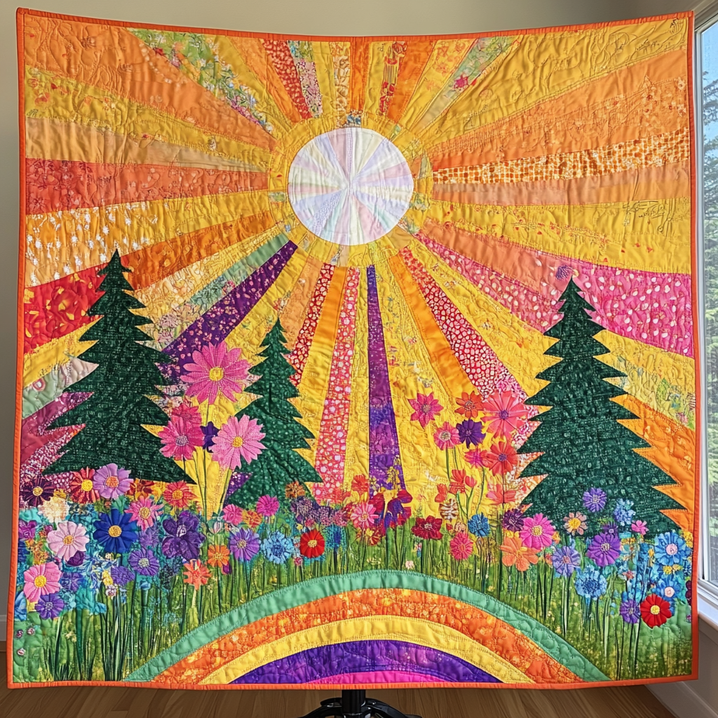 Radiant Joy Quilted Blanket Best Throw Blanket Gift For Nature Lovers Radiant Joy Quilted Blanket Best Throw Blanket Gift For Nature Lovers - Image 1