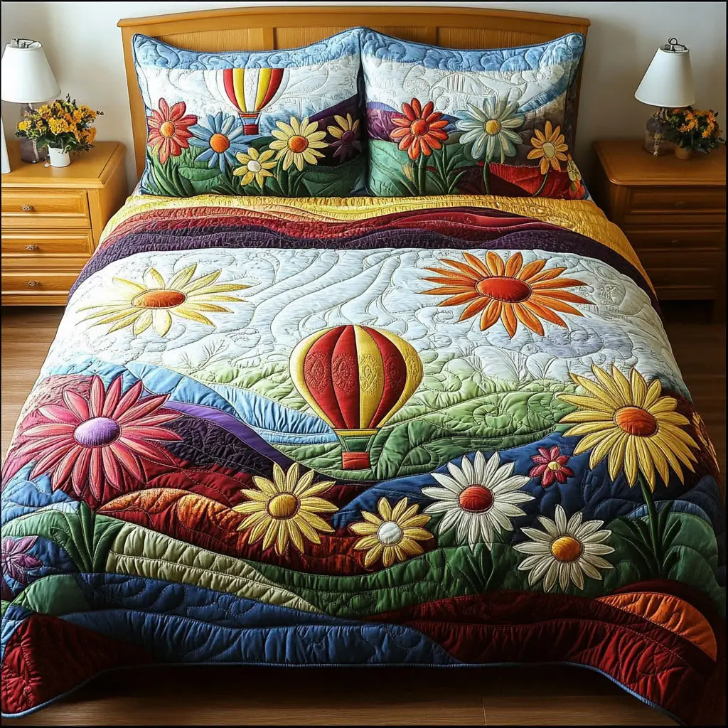 Radiant Rise Quilted Bedding Set Bed Decor Ideas Unique Sky Air Balloon Presents