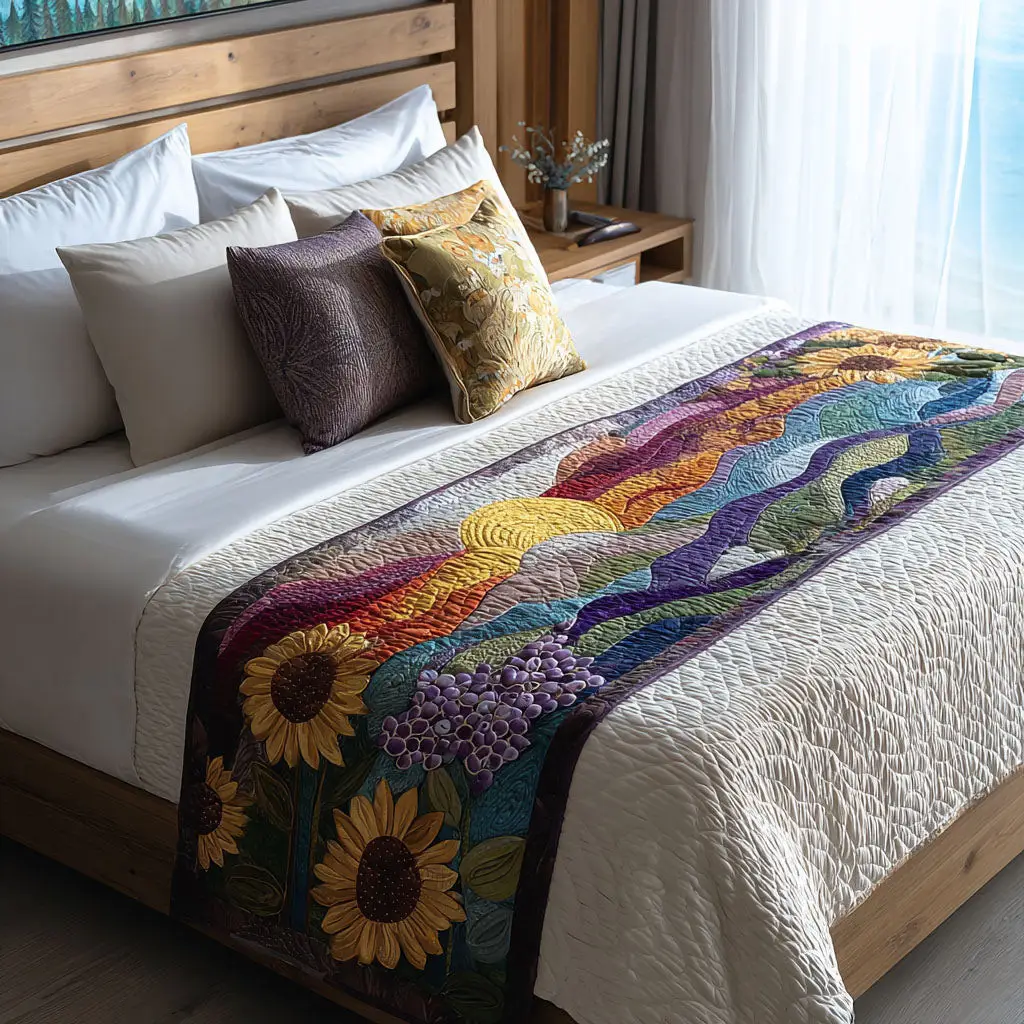 Radiant Suower Horizon Quilted Bed Runner Suower Horizon Artwork Gift for Aunt