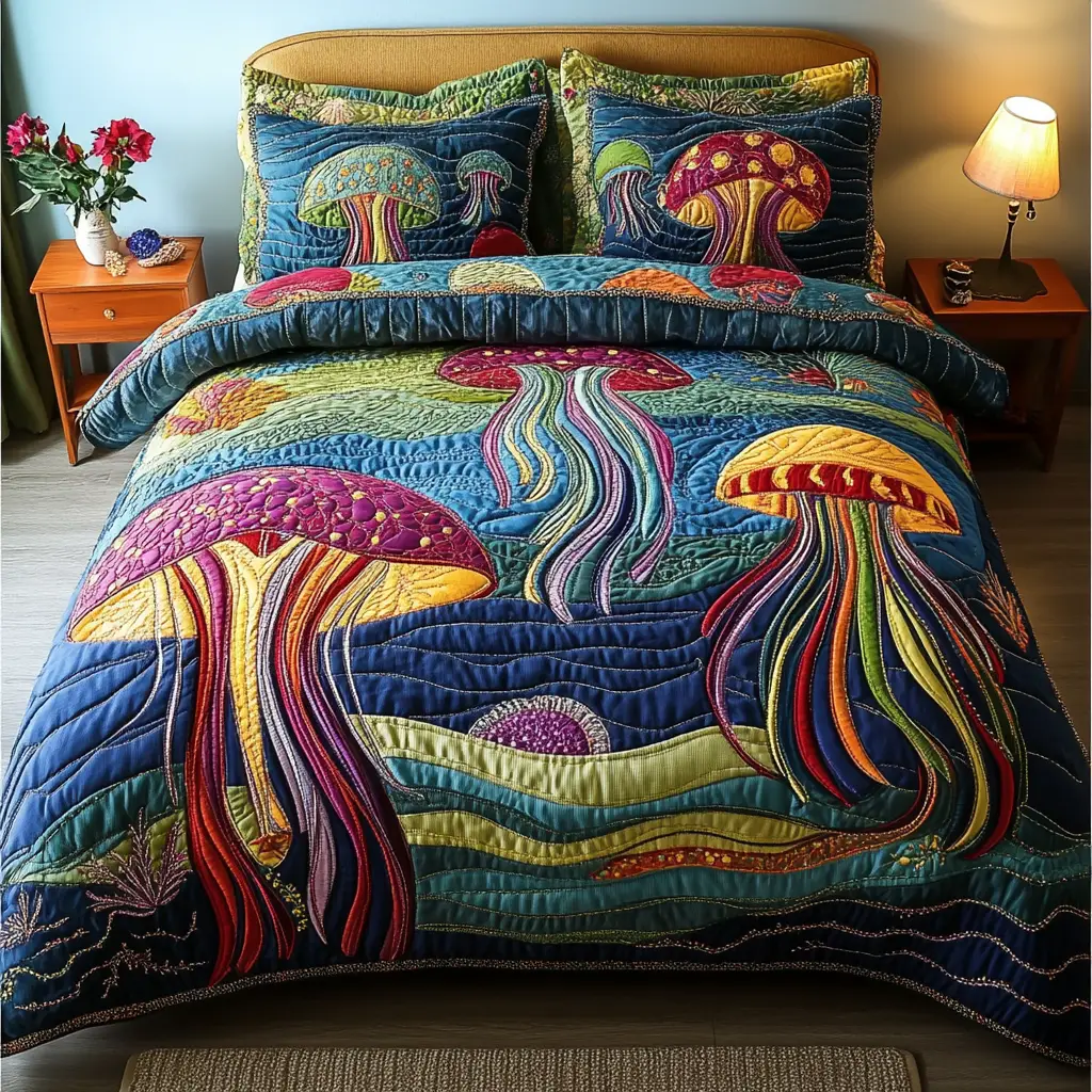 Radiant Tentacles Quilted Bedding Set Bedroom Decor Unique Jellyfish Gifts Radiant Tentacles Quilted Bedding Set Bedroom Decor Unique Jellyfish Gifts - Image 1