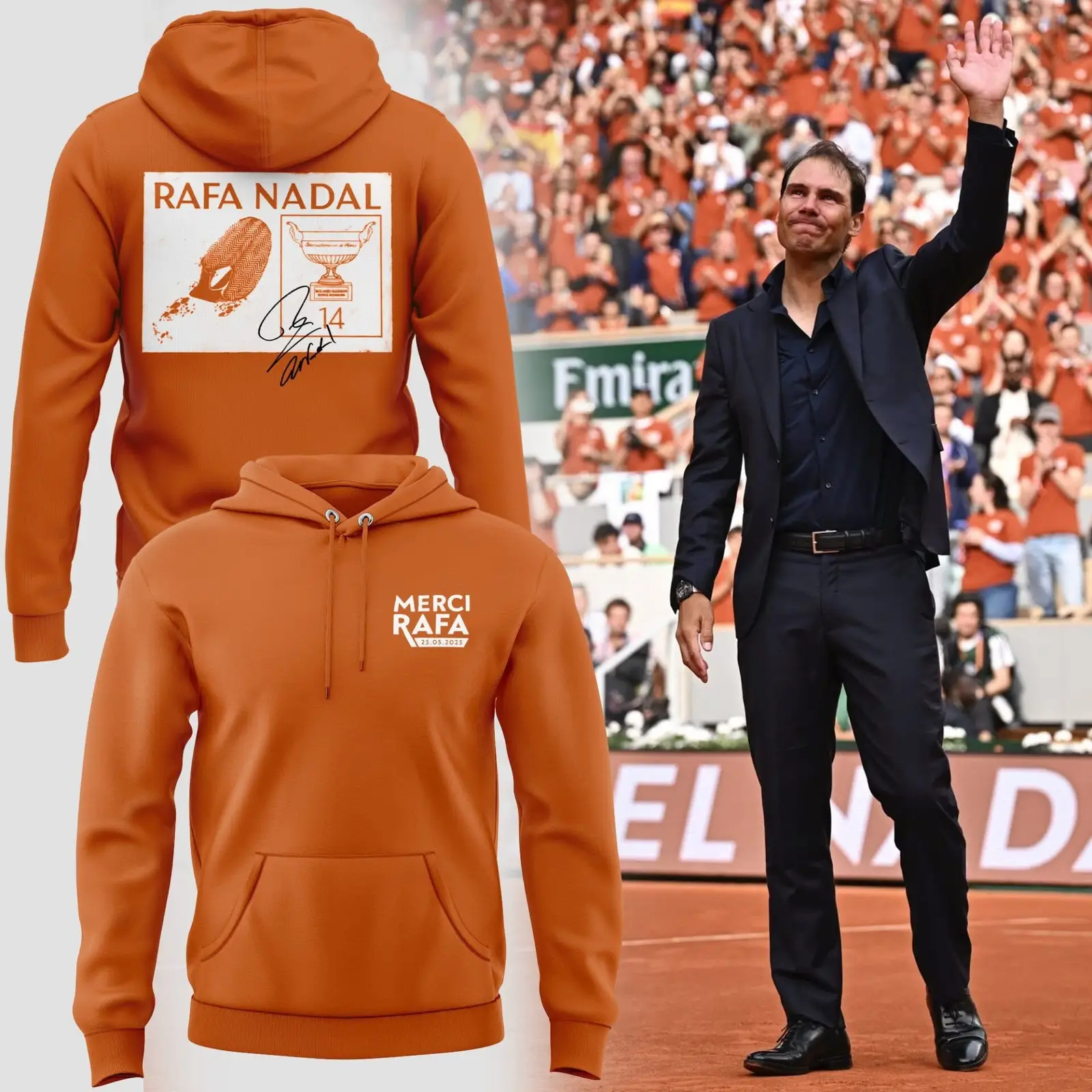 Rafa Nadal Hoodie Orange Honor King Of Tennis Rafael Nadal Retirement Gifts For Fans