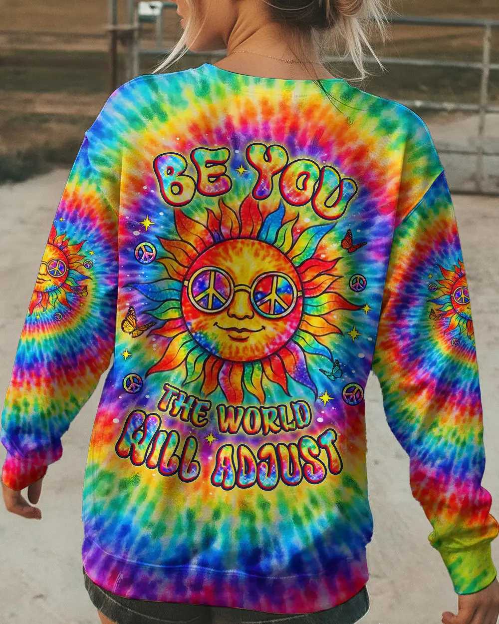 Rainbow Be You The World Will Adjust Sweatshirt Vibrant Motivational Quote Gift For Wife